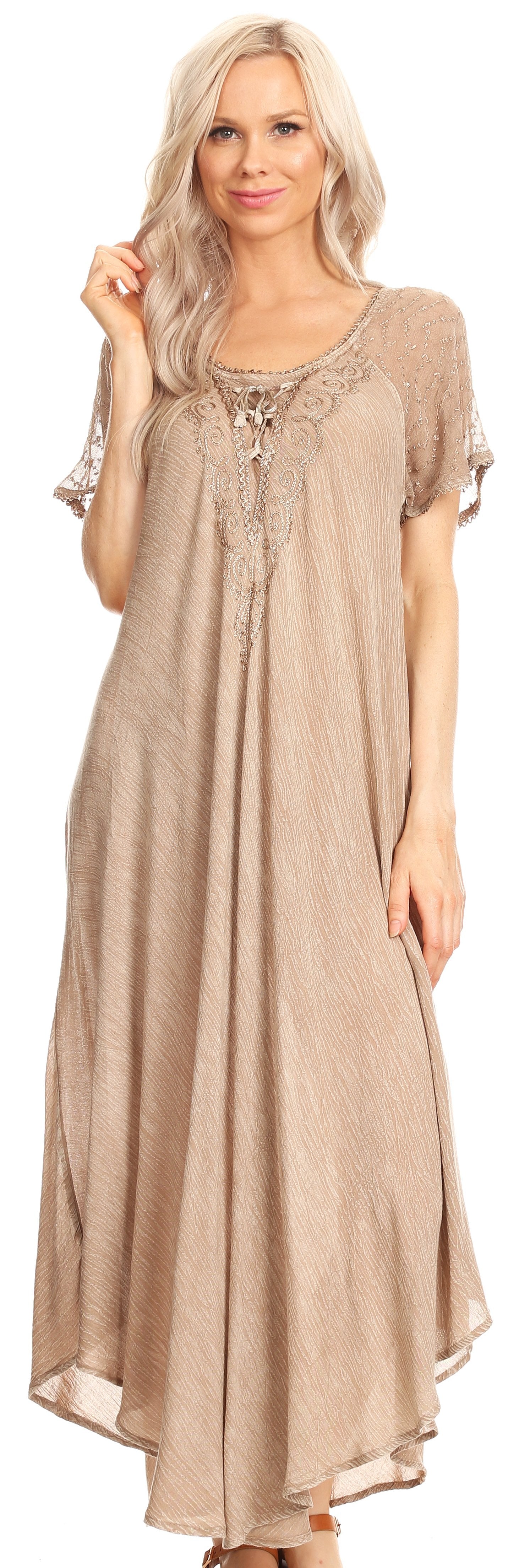 Sakkas Helena Embroidered Nightgown / Women Sleepwear with Eyelet Sleeves - Concordia Style Boutique