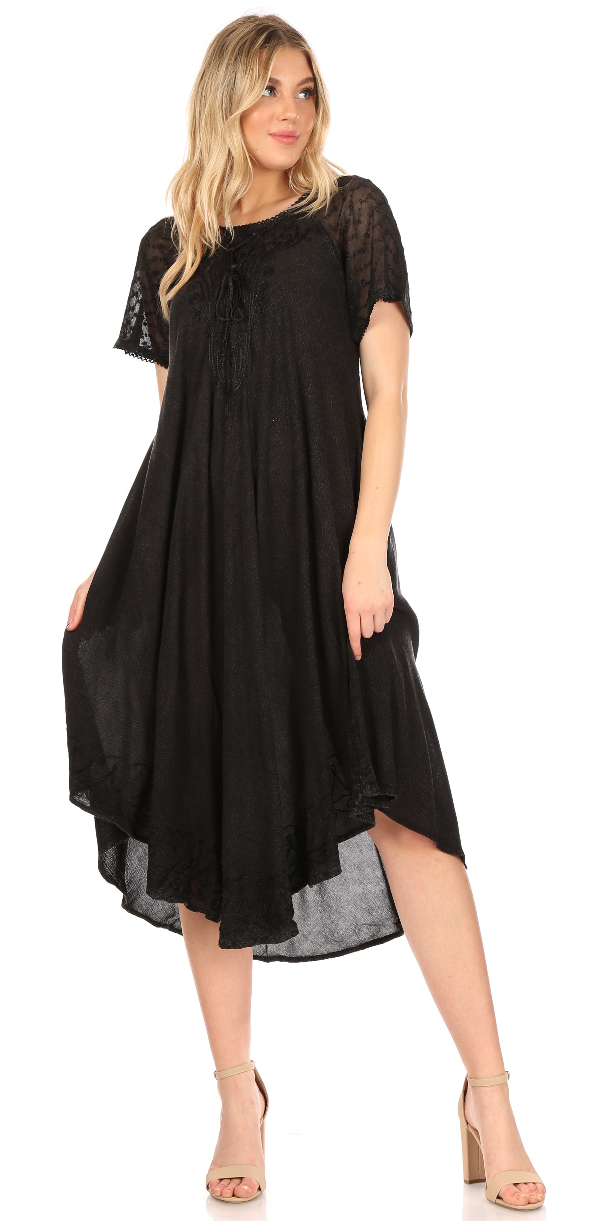 Sakkas Helena Embroidered Nightgown / Women Sleepwear with Eyelet Sleeves - Concordia Style Boutique