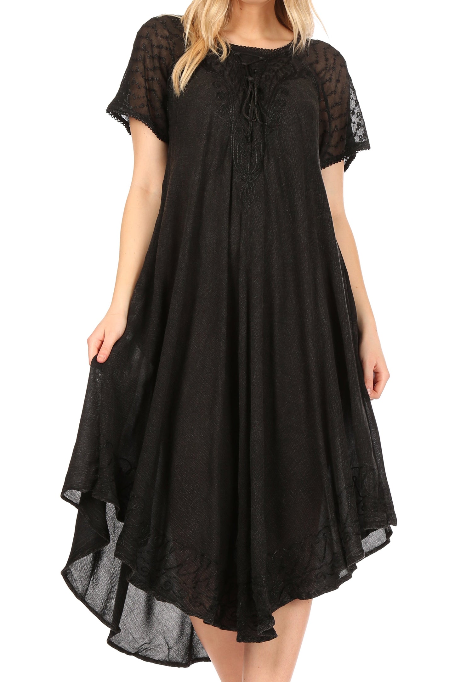 Sakkas Helena Embroidered Nightgown / Women Sleepwear with Eyelet Sleeves - Concordia Style Boutique