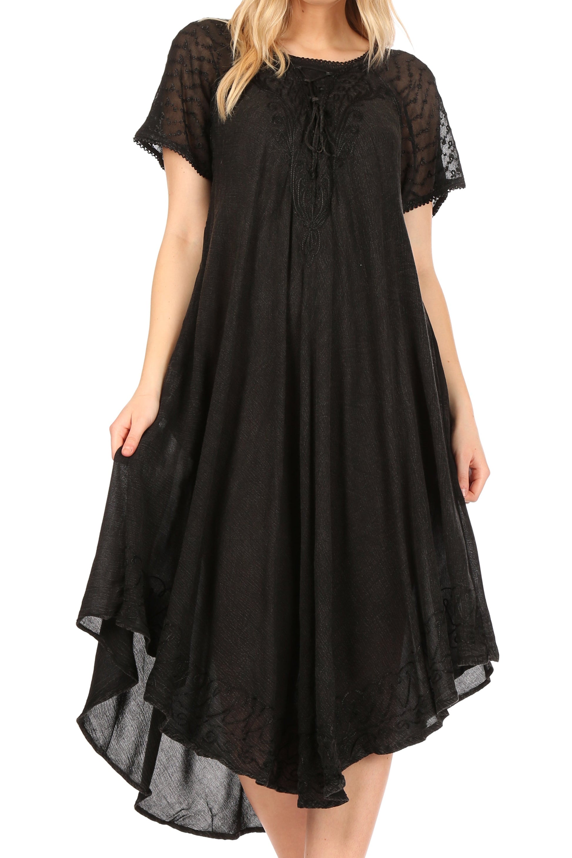 Sakkas Helena Embroidered Nightgown / Women Sleepwear with Eyelet Sleeves - Concordia Style Boutique