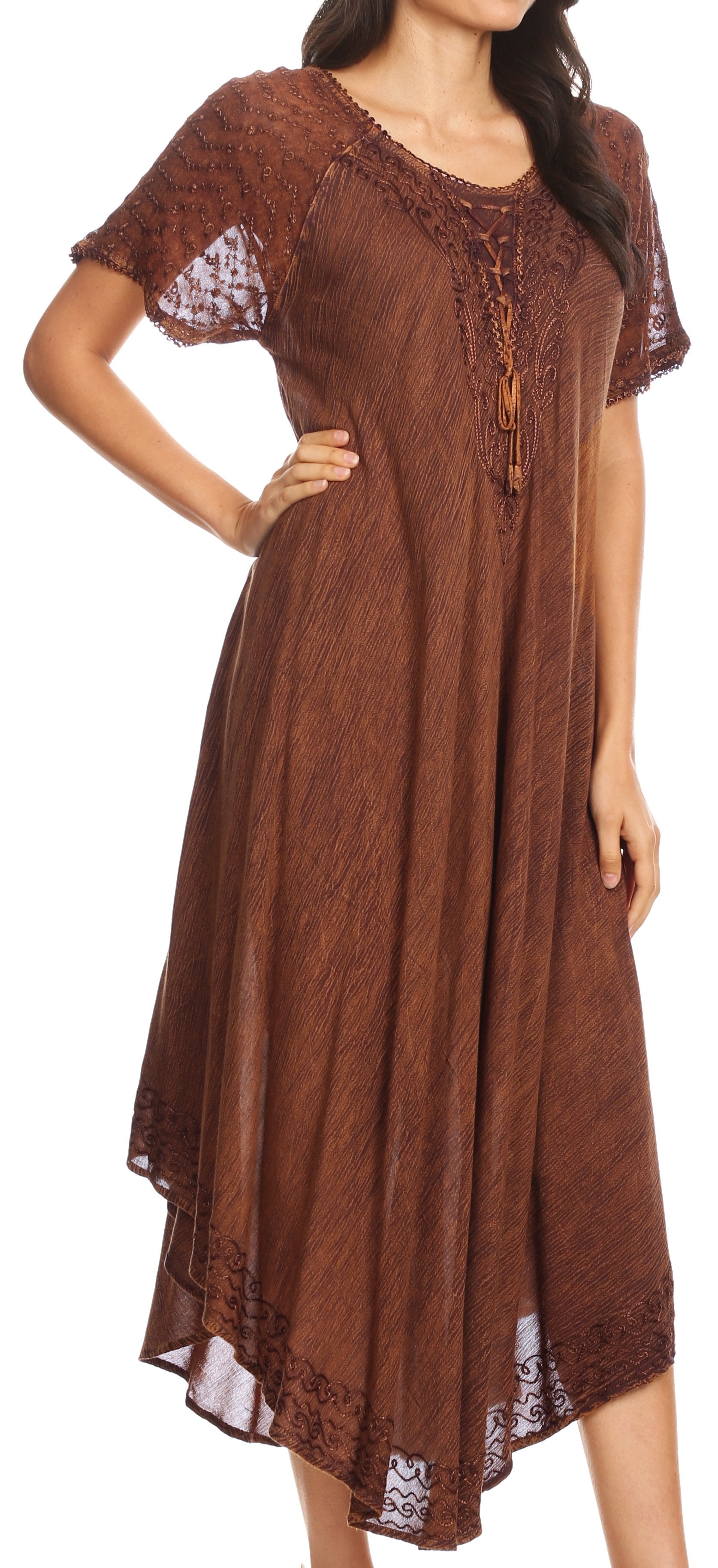 Sakkas Helena Embroidered Nightgown / Women Sleepwear with Eyelet Sleeves - Concordia Style Boutique