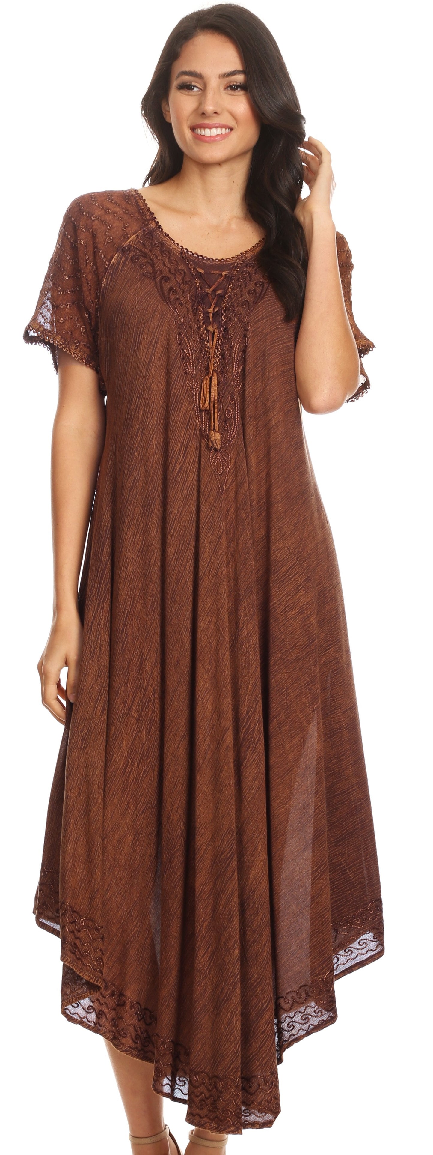 Sakkas Helena Embroidered Nightgown / Women Sleepwear with Eyelet Sleeves - Concordia Style Boutique