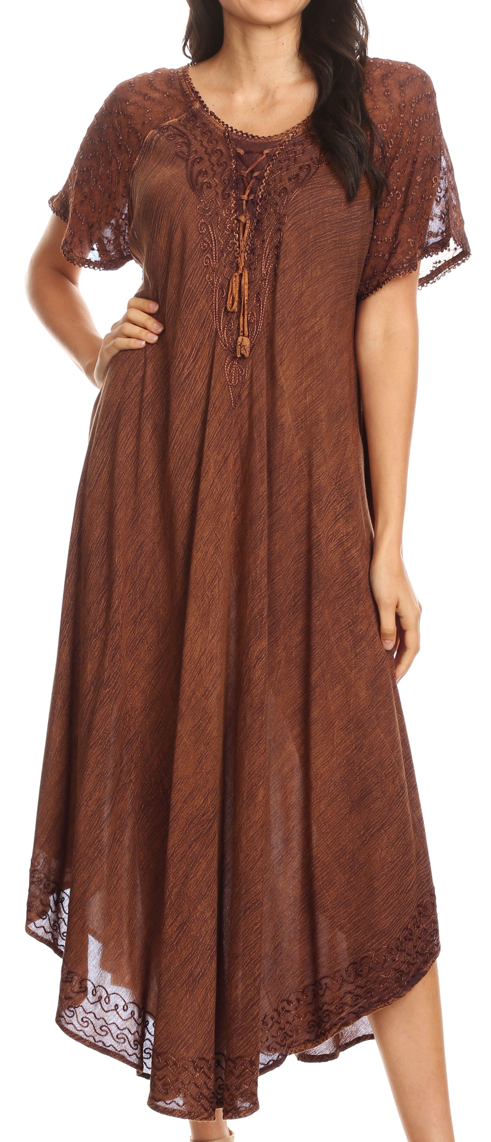 Sakkas Helena Embroidered Nightgown / Women Sleepwear with Eyelet Sleeves - Concordia Style Boutique