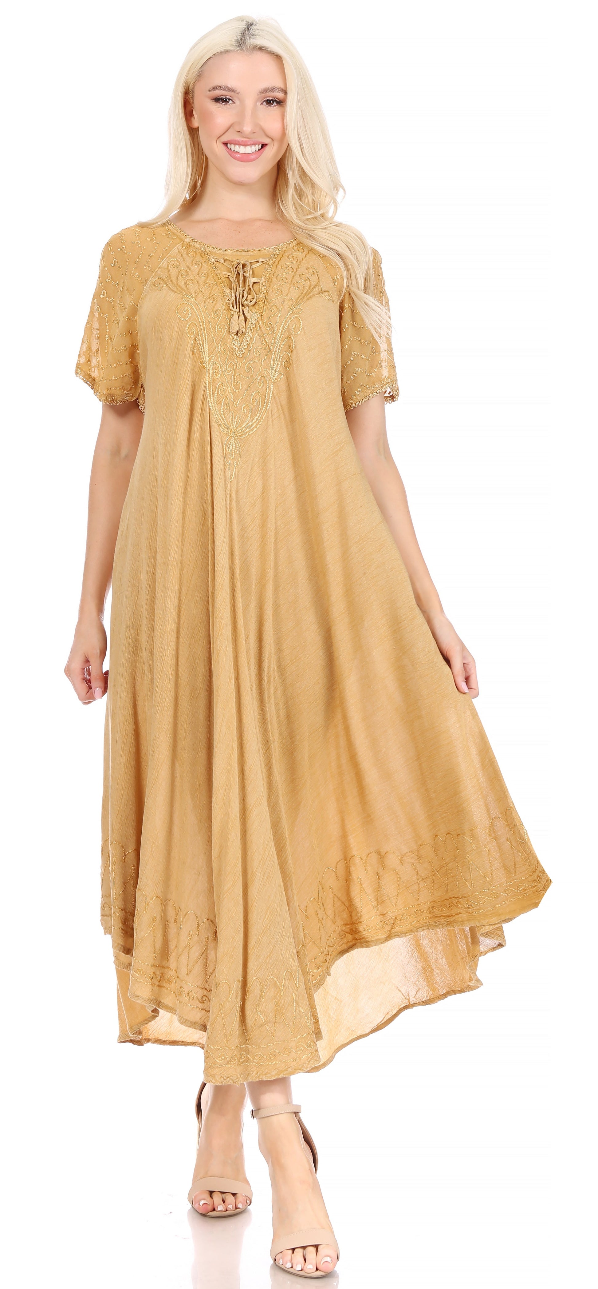 Sakkas Helena Embroidered Nightgown / Women Sleepwear with Eyelet Sleeves - Concordia Style Boutique
