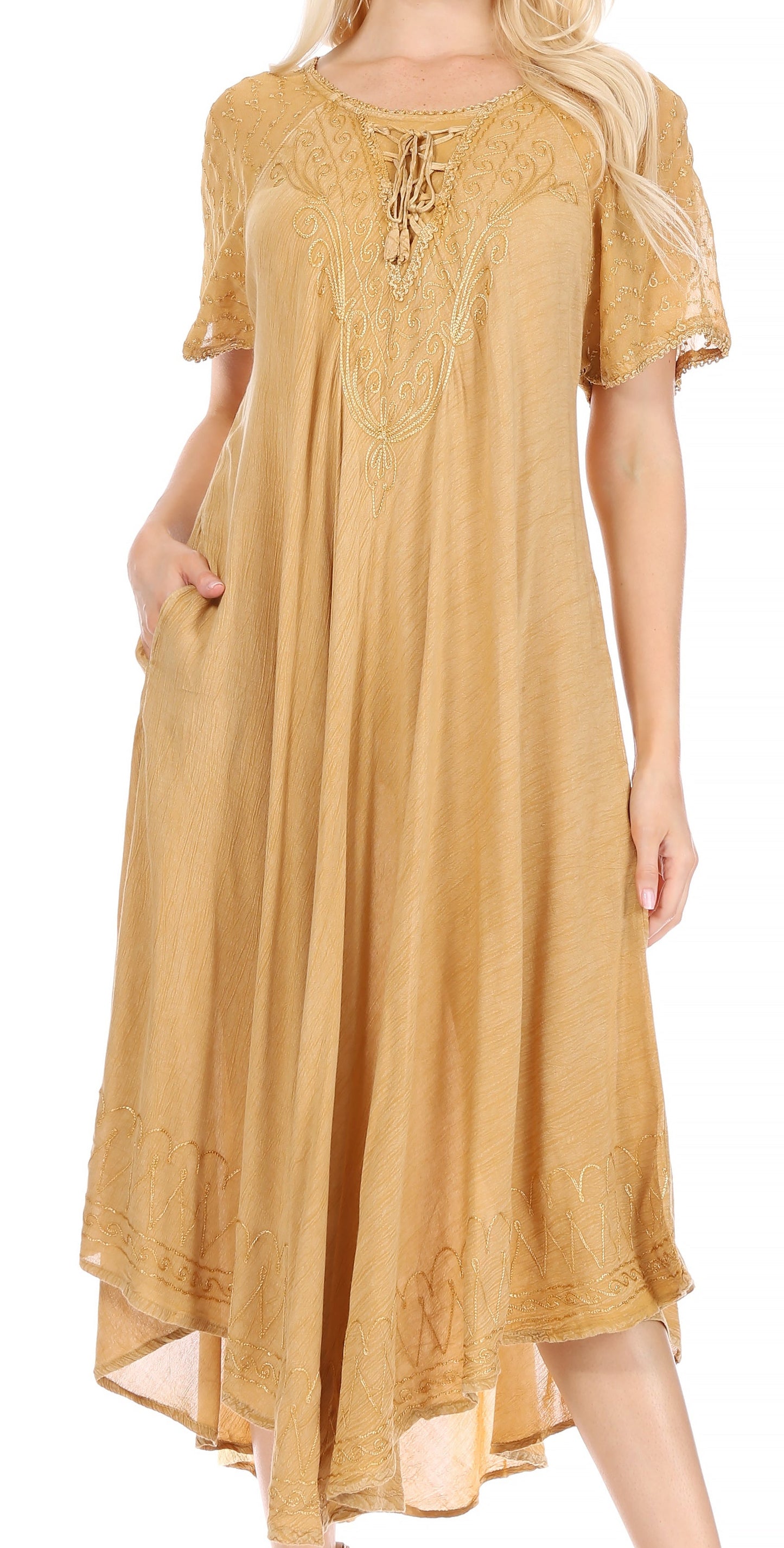 Sakkas Helena Embroidered Nightgown / Women Sleepwear with Eyelet Sleeves - Concordia Style Boutique