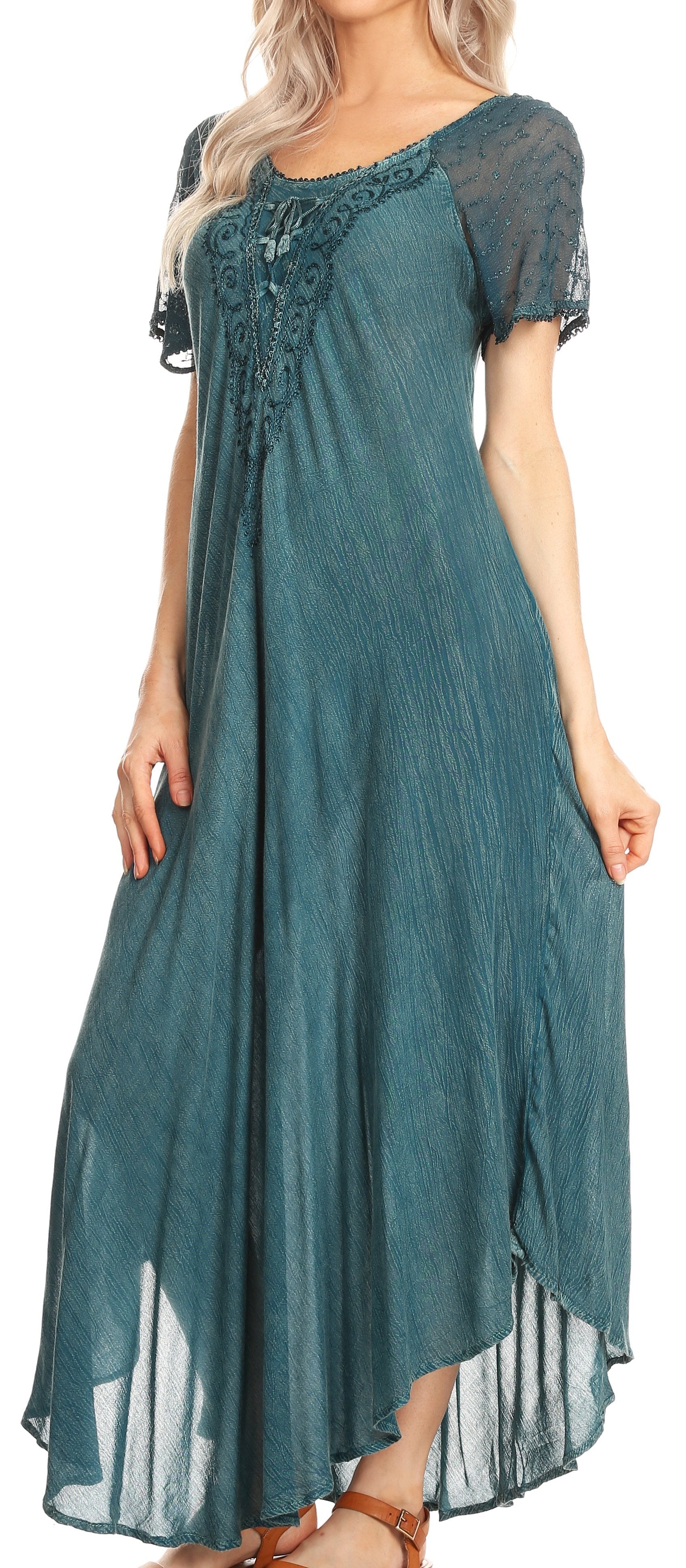 Sakkas Helena Embroidered Nightgown / Women Sleepwear with Eyelet Sleeves - Concordia Style Boutique