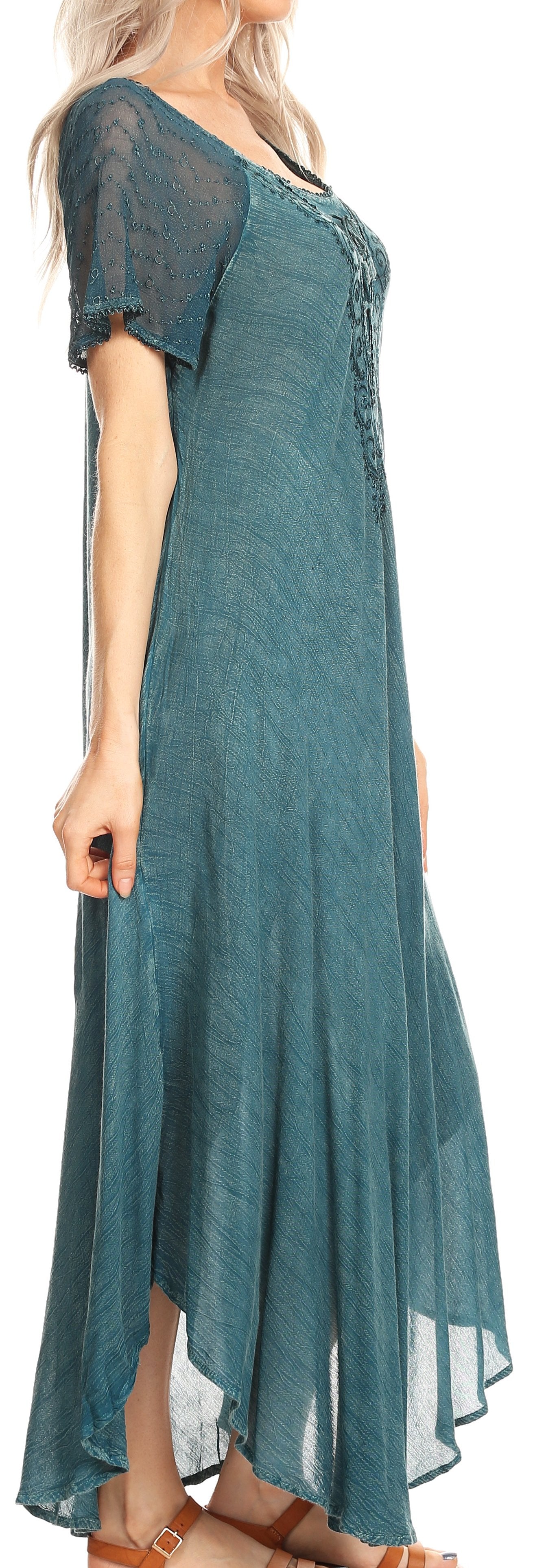 Sakkas Helena Embroidered Nightgown / Women Sleepwear with Eyelet Sleeves - Concordia Style Boutique