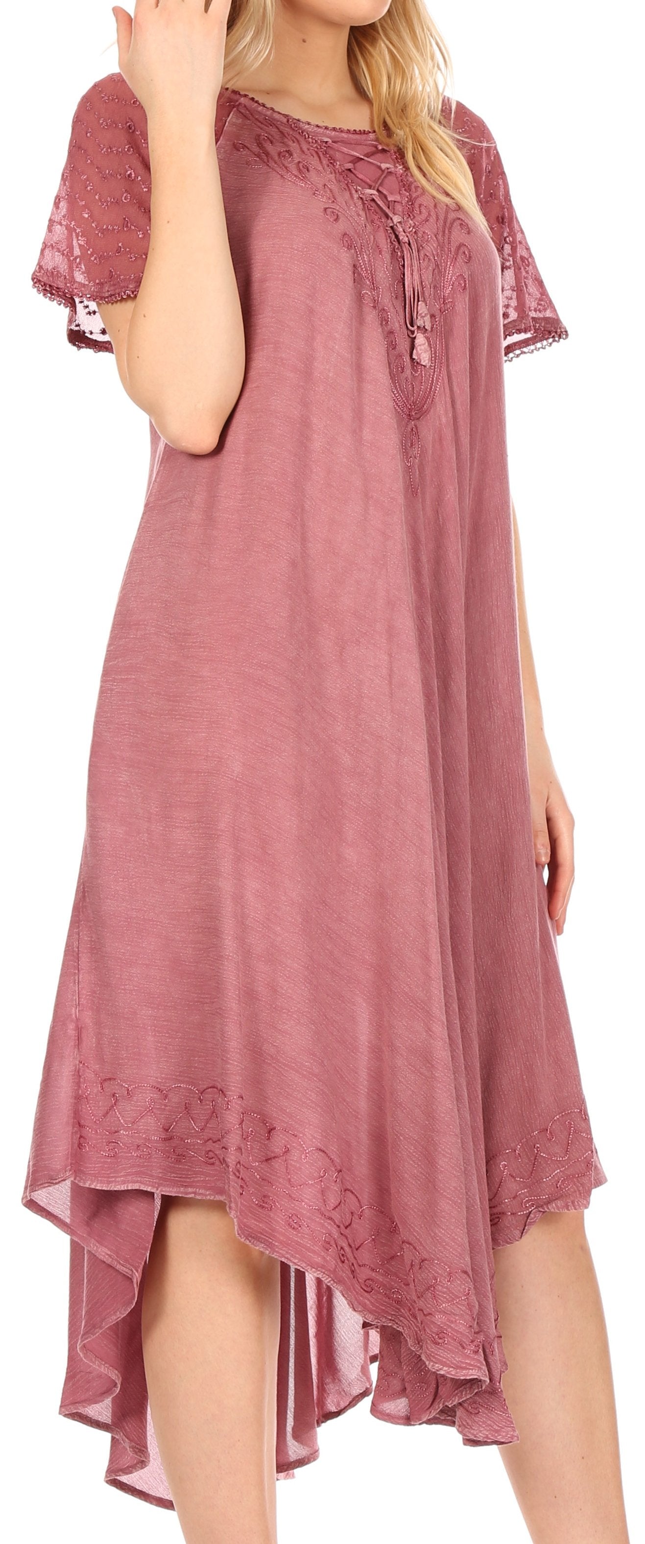 Sakkas Helena Embroidered Nightgown / Women Sleepwear with Eyelet Sleeves - Concordia Style Boutique