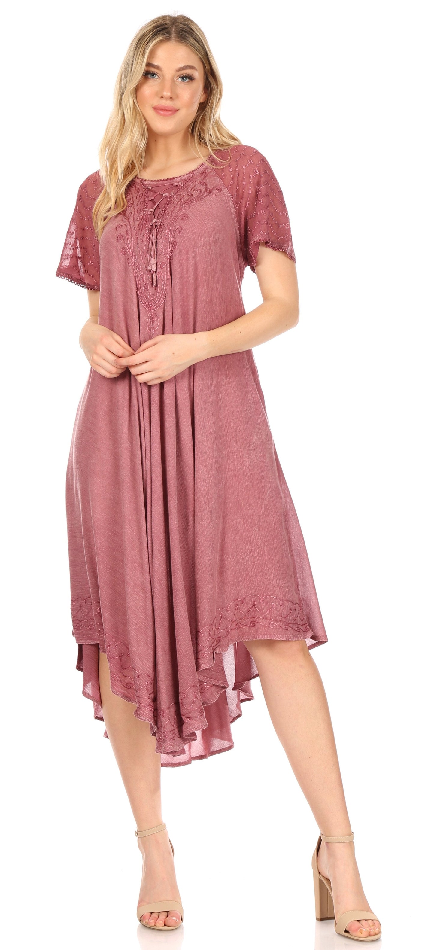 Sakkas Helena Embroidered Nightgown / Women Sleepwear with Eyelet Sleeves - Concordia Style Boutique