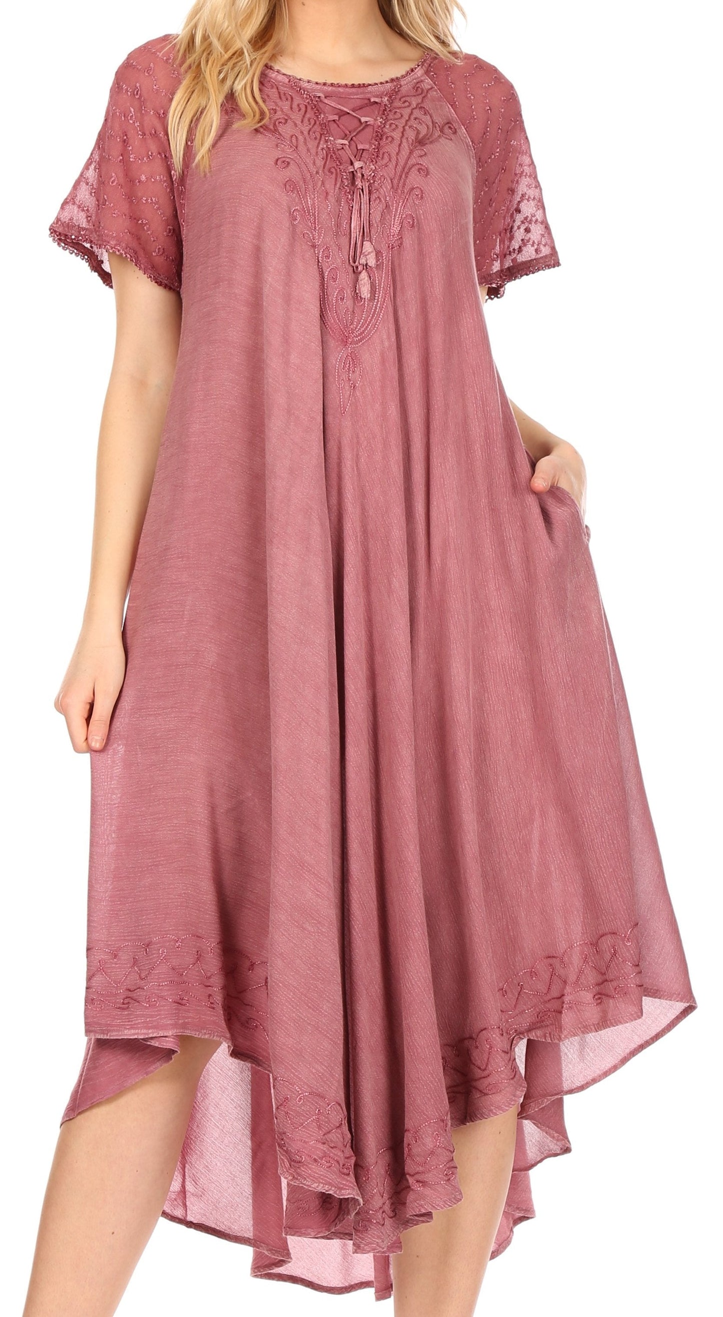 Sakkas Helena Embroidered Nightgown / Women Sleepwear with Eyelet Sleeves - Concordia Style Boutique
