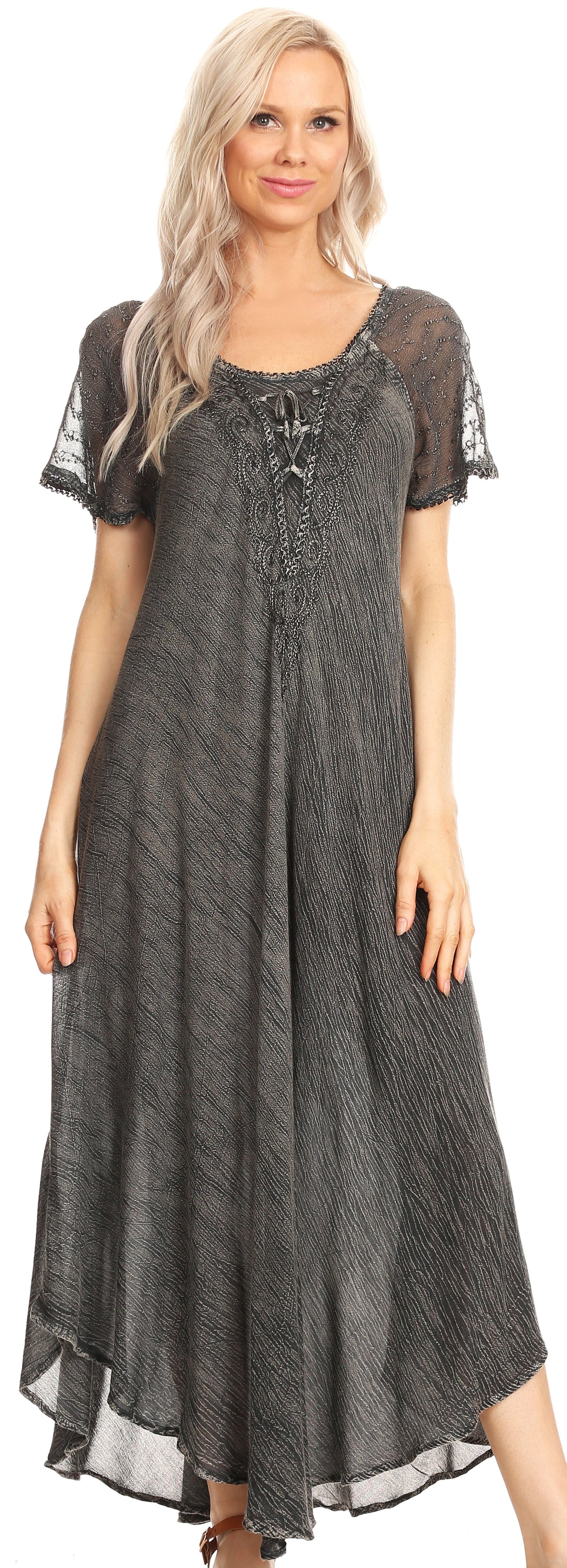 Sakkas Helena Embroidered Nightgown / Women Sleepwear with Eyelet Sleeves - Concordia Style Boutique