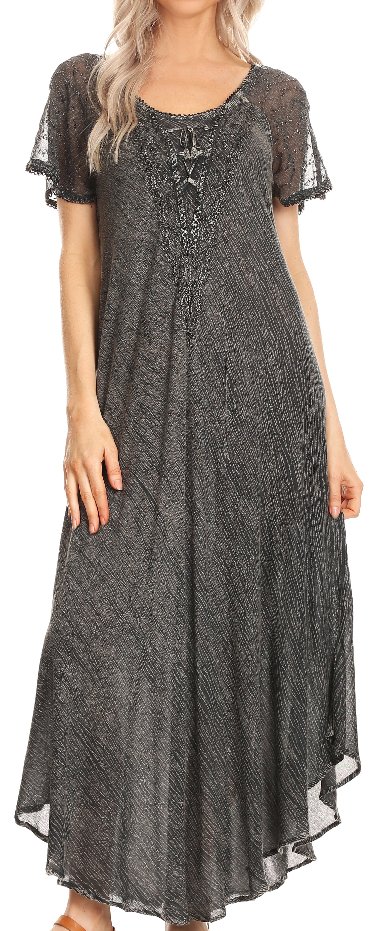 Sakkas Helena Embroidered Nightgown / Women Sleepwear with Eyelet Sleeves - Concordia Style Boutique