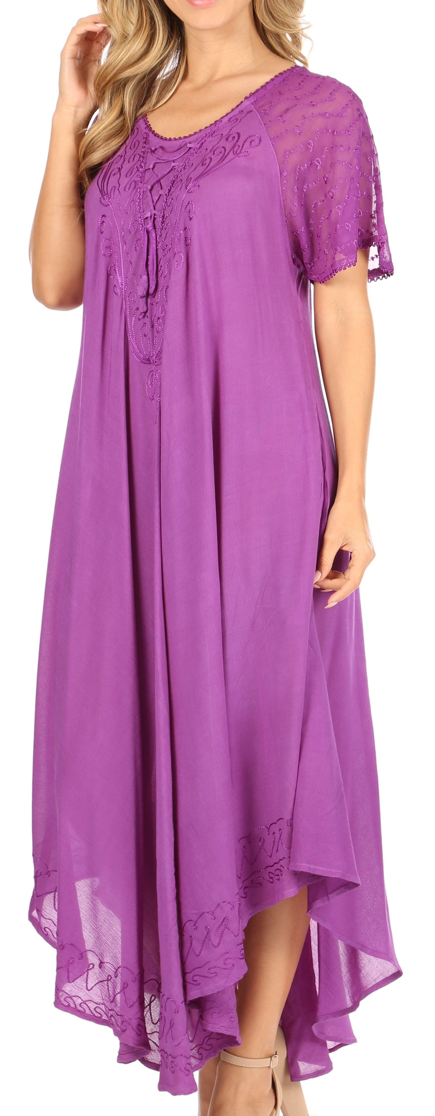 Sakkas Helena Embroidered Nightgown / Women Sleepwear with Eyelet Sleeves - Concordia Style Boutique
