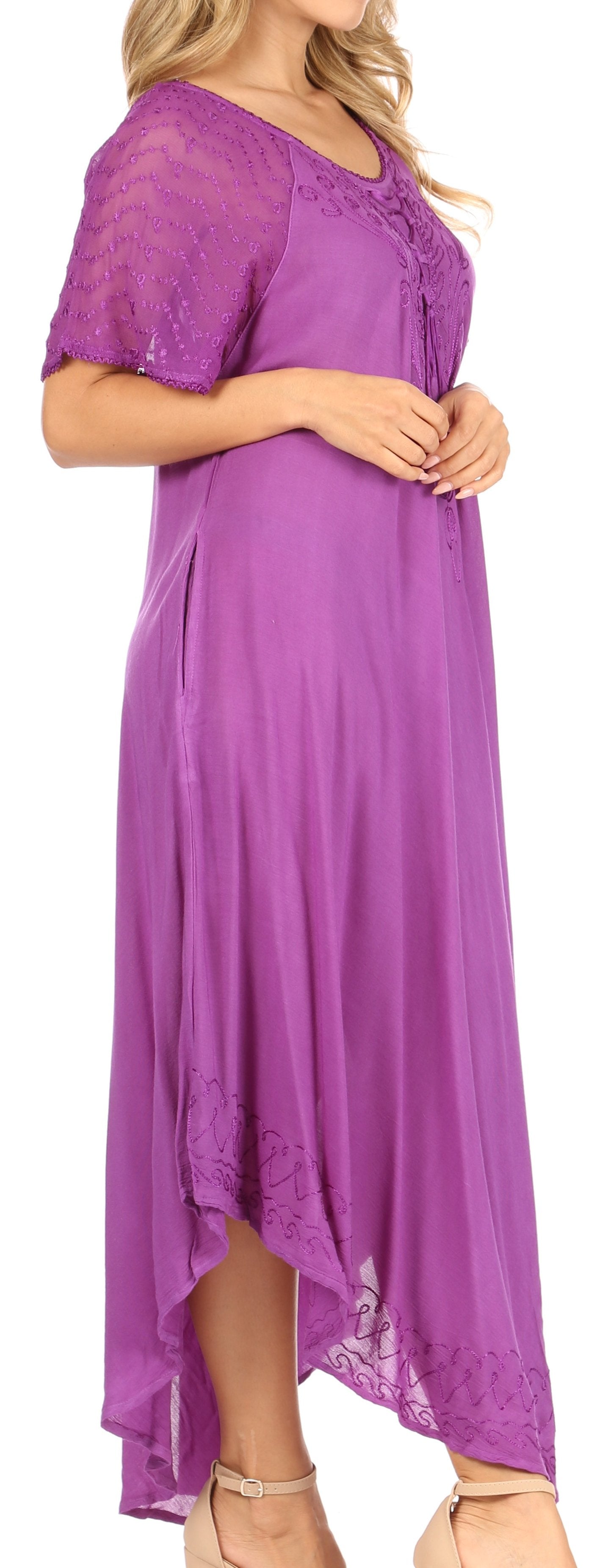 Sakkas Helena Embroidered Nightgown / Women Sleepwear with Eyelet Sleeves - Concordia Style Boutique