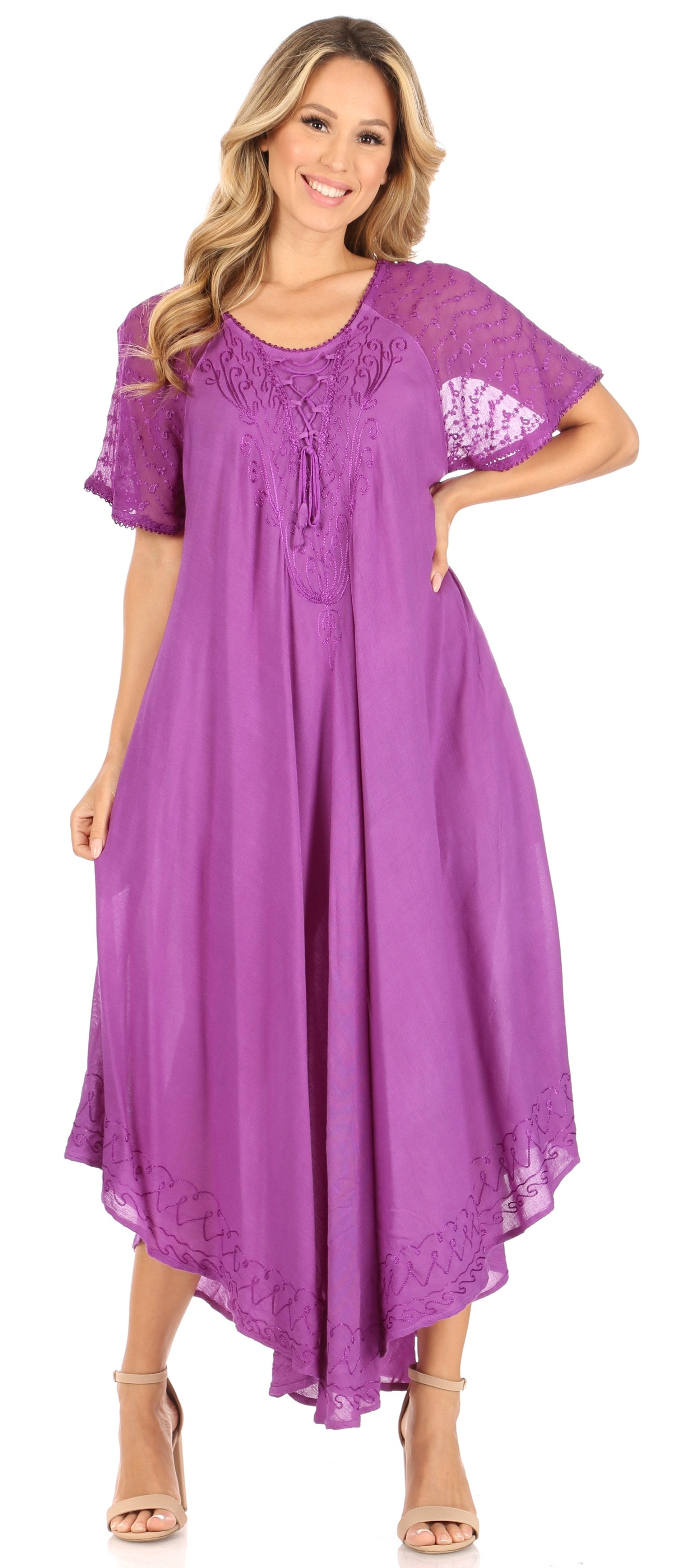 Sakkas Helena Embroidered Nightgown / Women Sleepwear with Eyelet Sleeves - Concordia Style Boutique