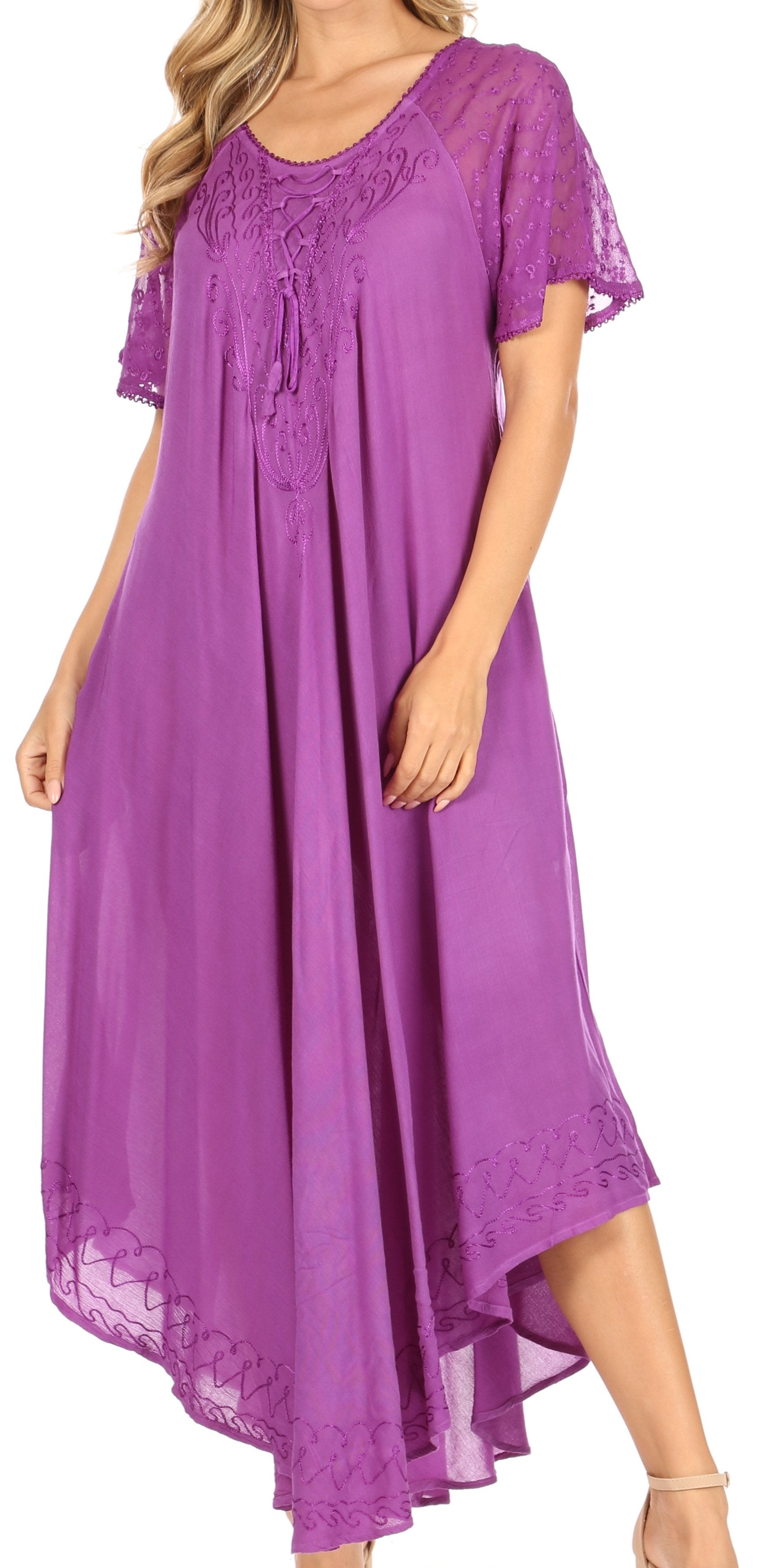 Sakkas Helena Embroidered Nightgown / Women Sleepwear with Eyelet Sleeves - Concordia Style Boutique