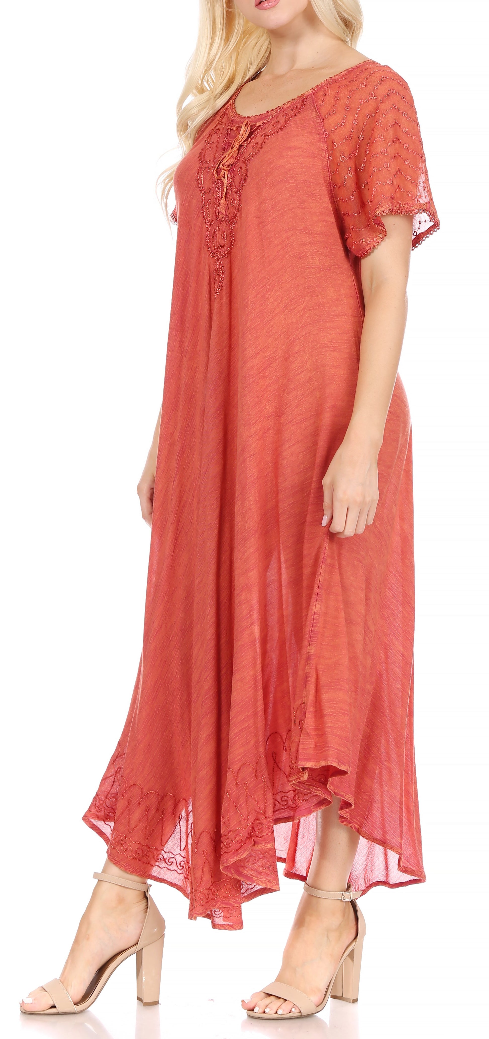 Sakkas Helena Embroidered Nightgown / Women Sleepwear with Eyelet Sleeves - Concordia Style Boutique