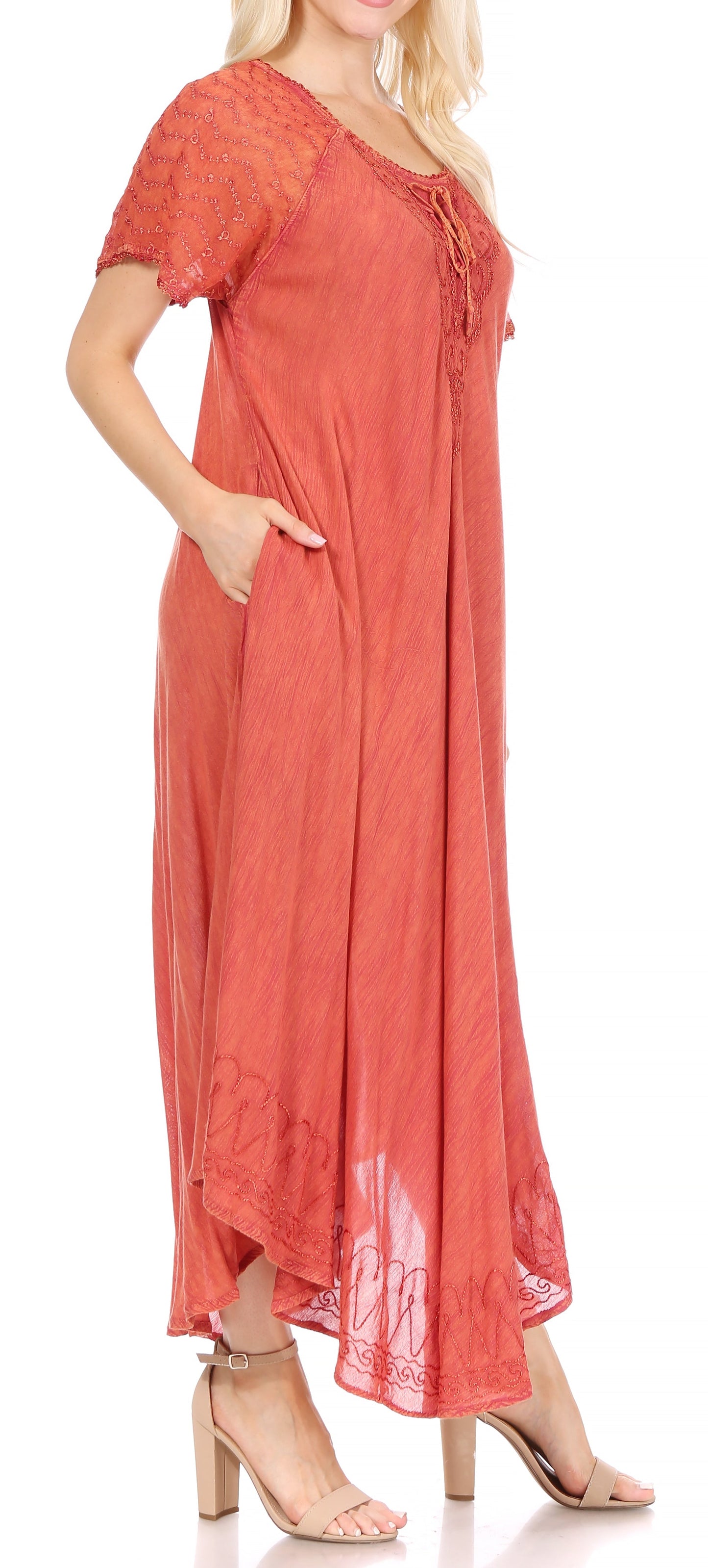 Sakkas Helena Embroidered Nightgown / Women Sleepwear with Eyelet Sleeves - Concordia Style Boutique