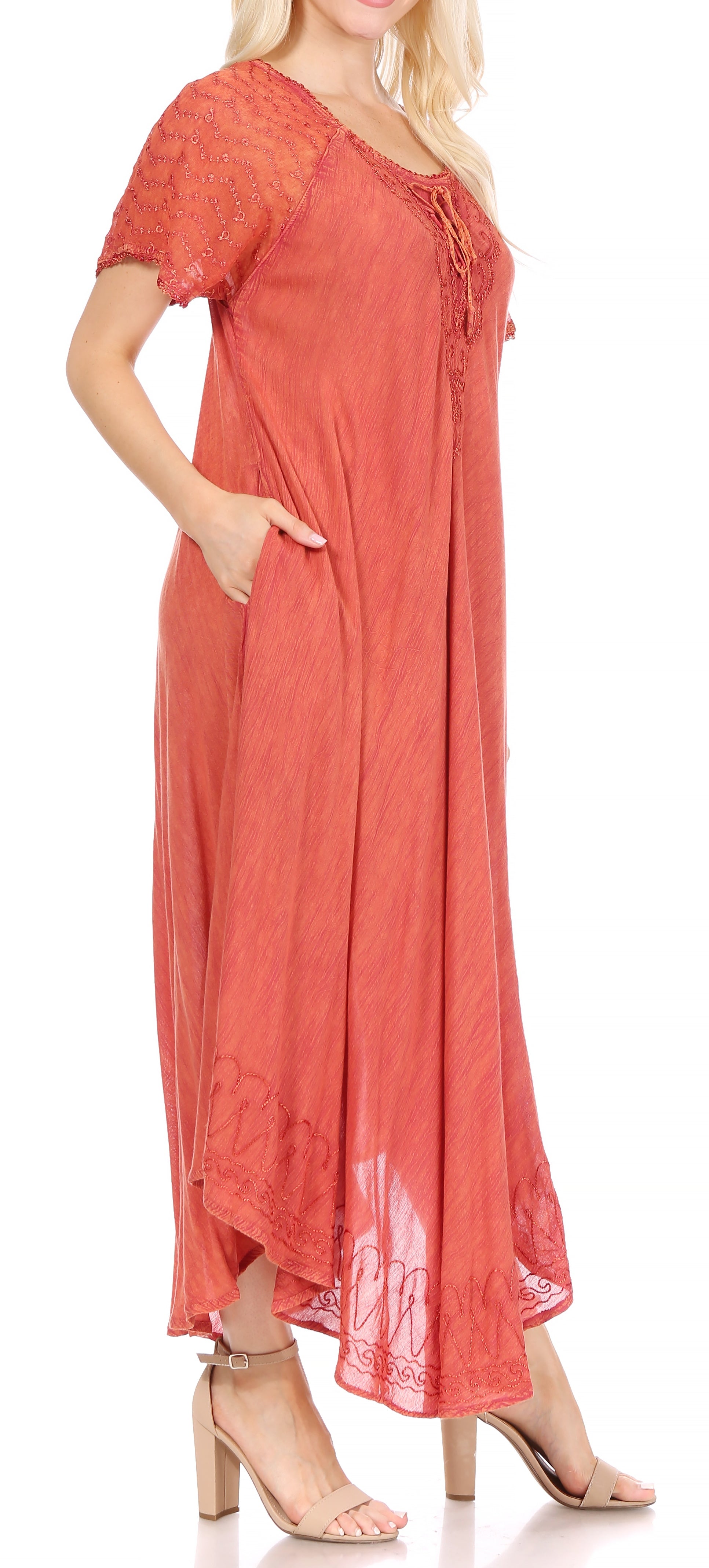 Sakkas Helena Embroidered Nightgown / Women Sleepwear with Eyelet Sleeves - Concordia Style Boutique