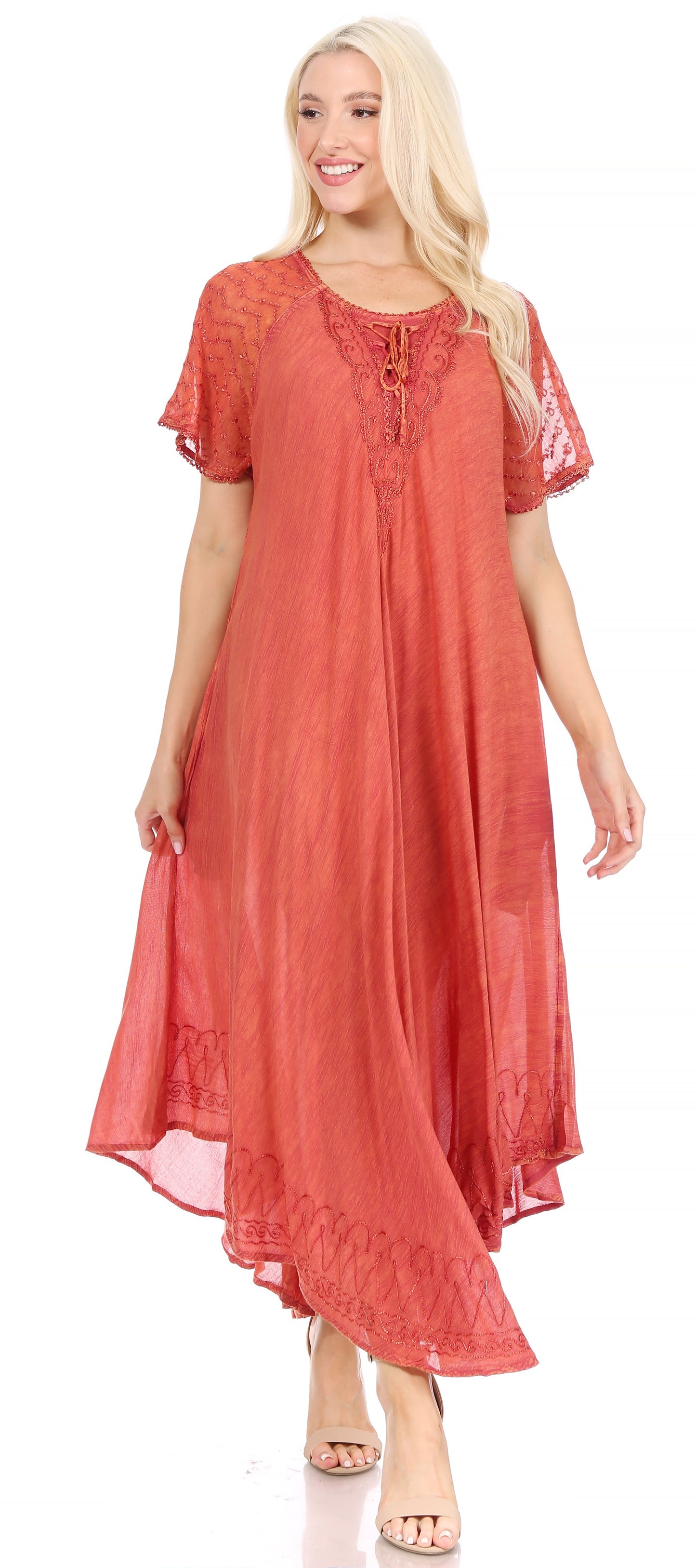 Sakkas Helena Embroidered Nightgown / Women Sleepwear with Eyelet Sleeves - Concordia Style Boutique