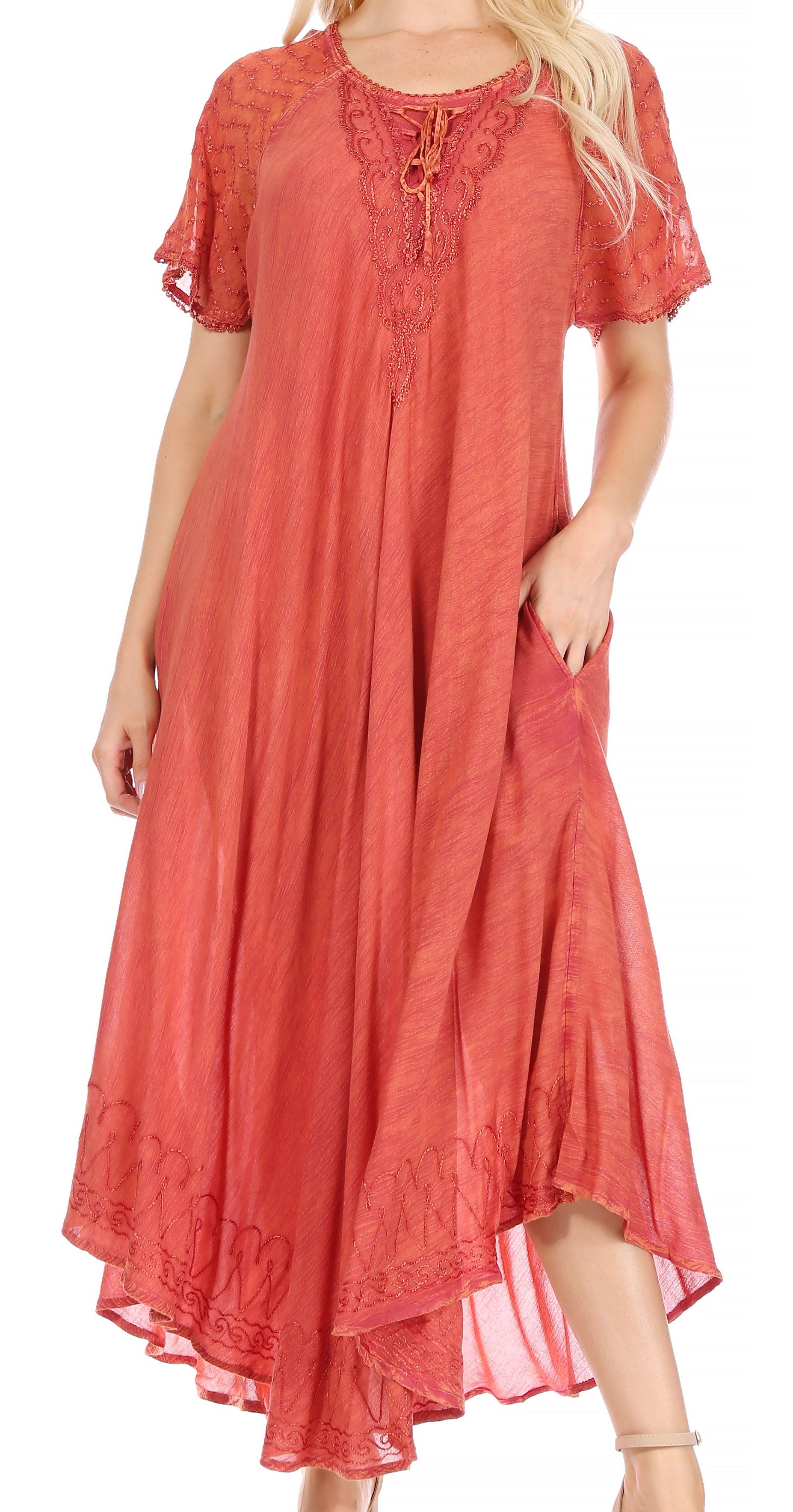 Sakkas Helena Embroidered Nightgown / Women Sleepwear with Eyelet Sleeves - Concordia Style Boutique