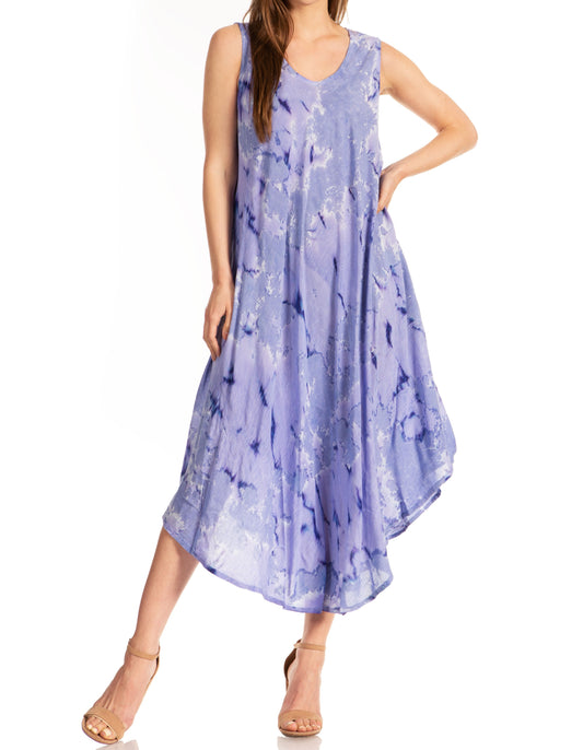 Sakkas Laeila Tie Dye Washed Long Sleeveless Tank Top Caftan Dress / Cover Up - Concordia Style Boutique