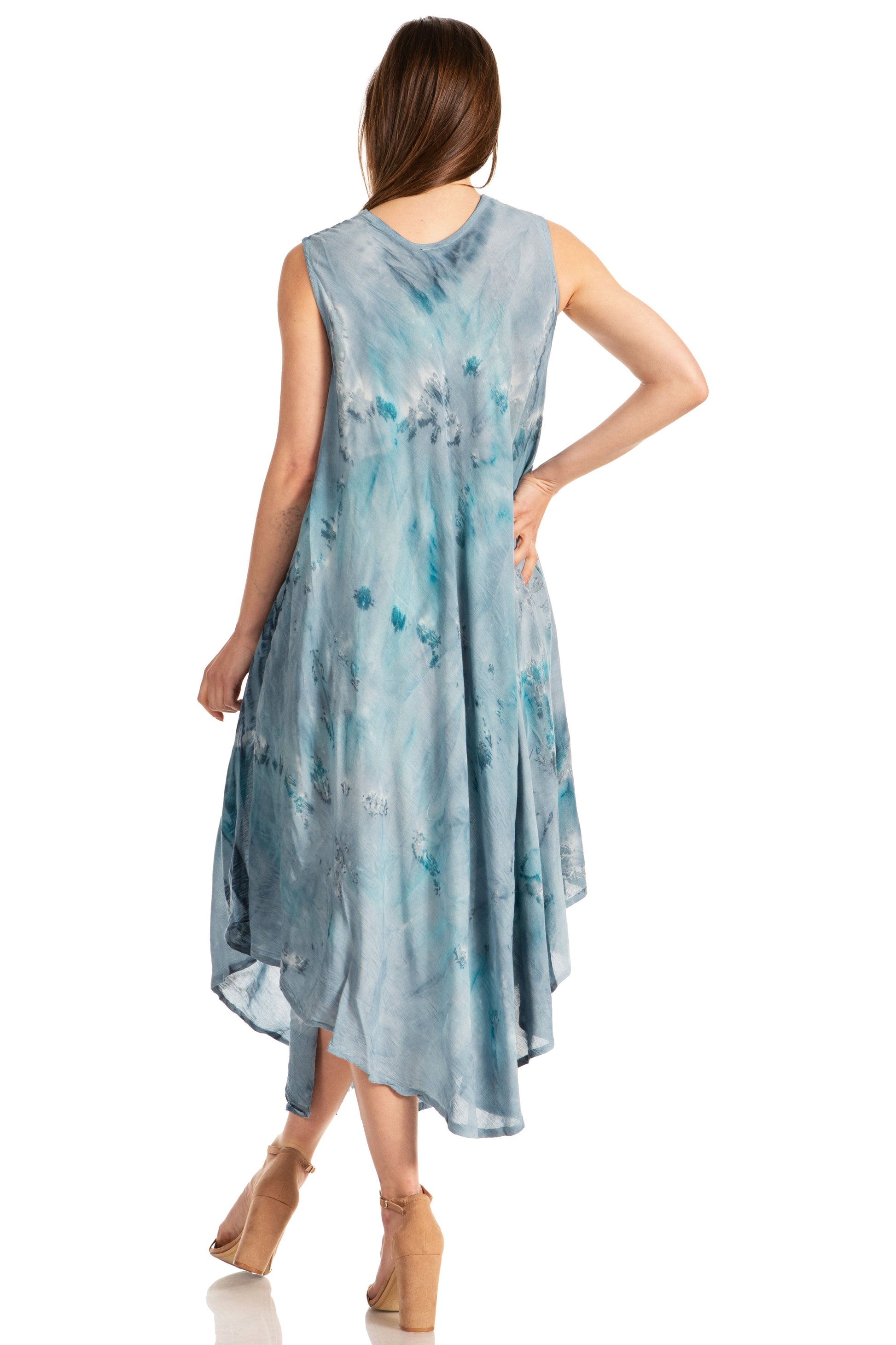 Sakkas Laeila Tie Dye Washed Long Sleeveless Tank Top Caftan Dress / Cover Up - Concordia Style Boutique
