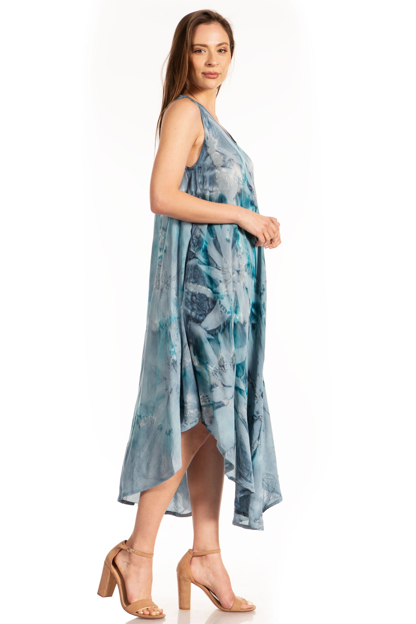 Sakkas Laeila Tie Dye Washed Long Sleeveless Tank Top Caftan Dress / Cover Up - Concordia Style Boutique