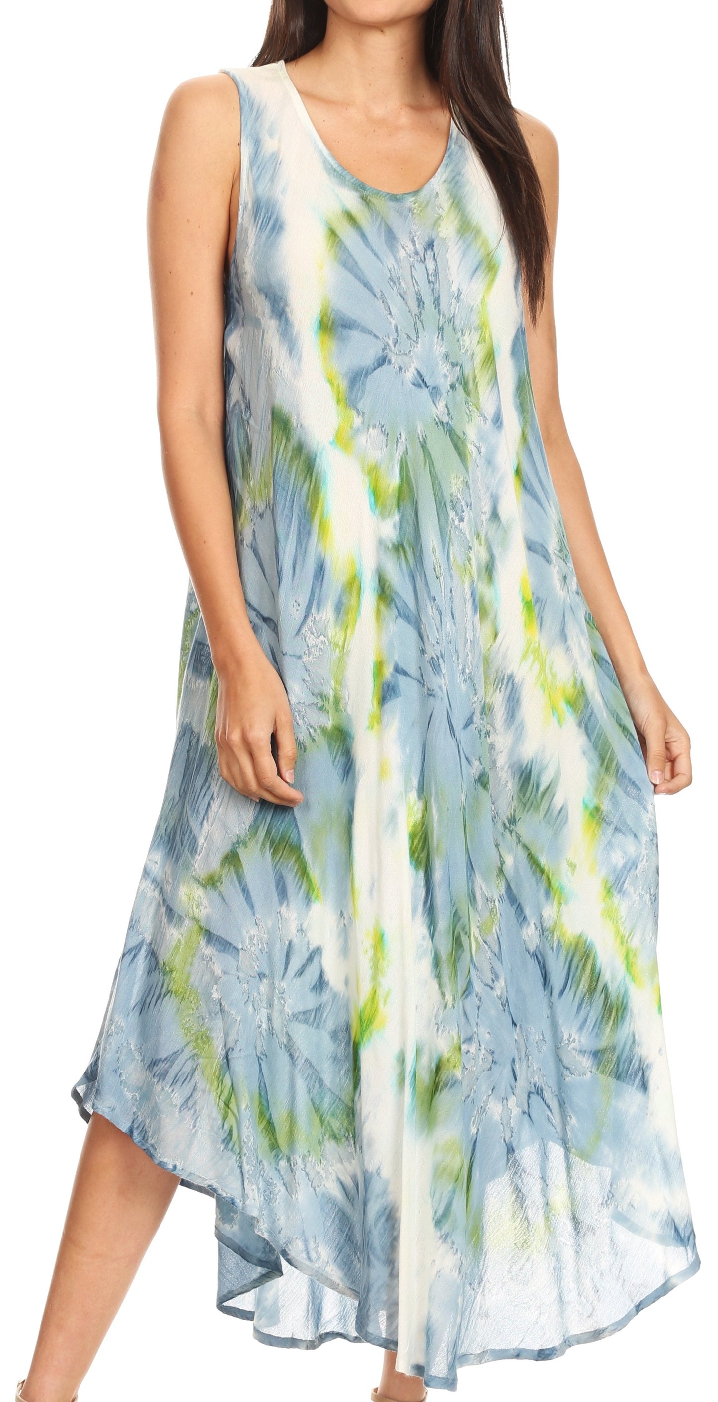 Sakkas Laeila Tie Dye Washed Long Sleeveless Tank Top Caftan Dress / Cover Up - Concordia Style Boutique