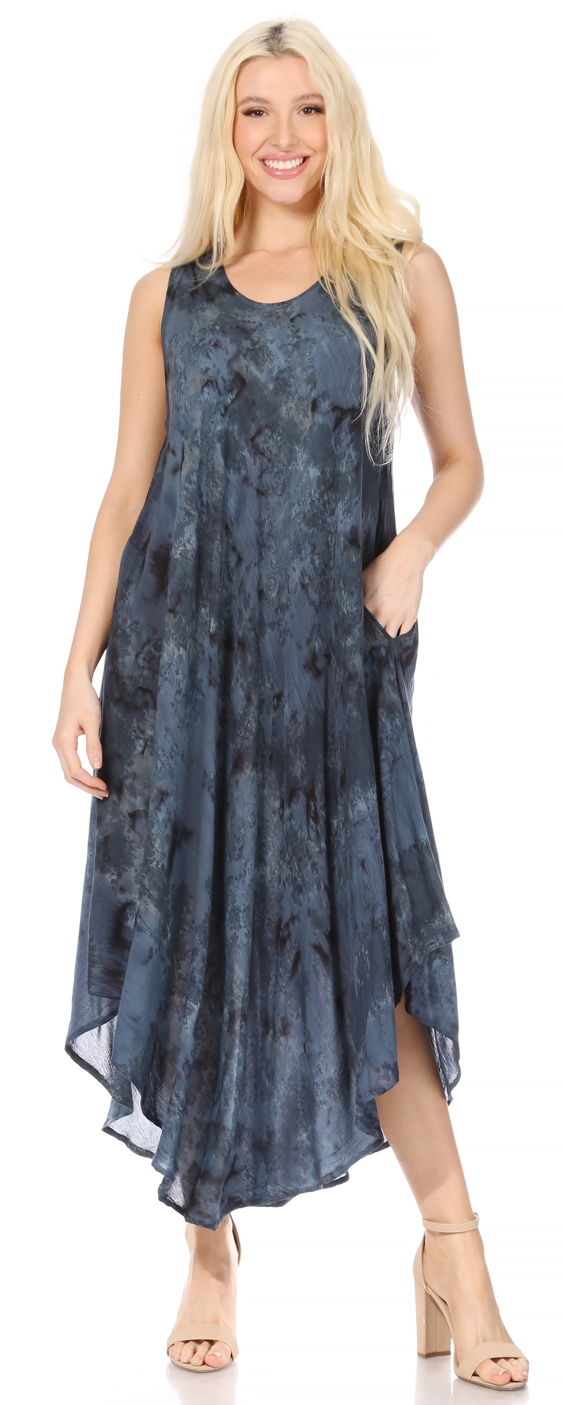 Sakkas Laeila Tie Dye Washed Long Sleeveless Tank Top Caftan Dress / Cover Up - Concordia Style Boutique