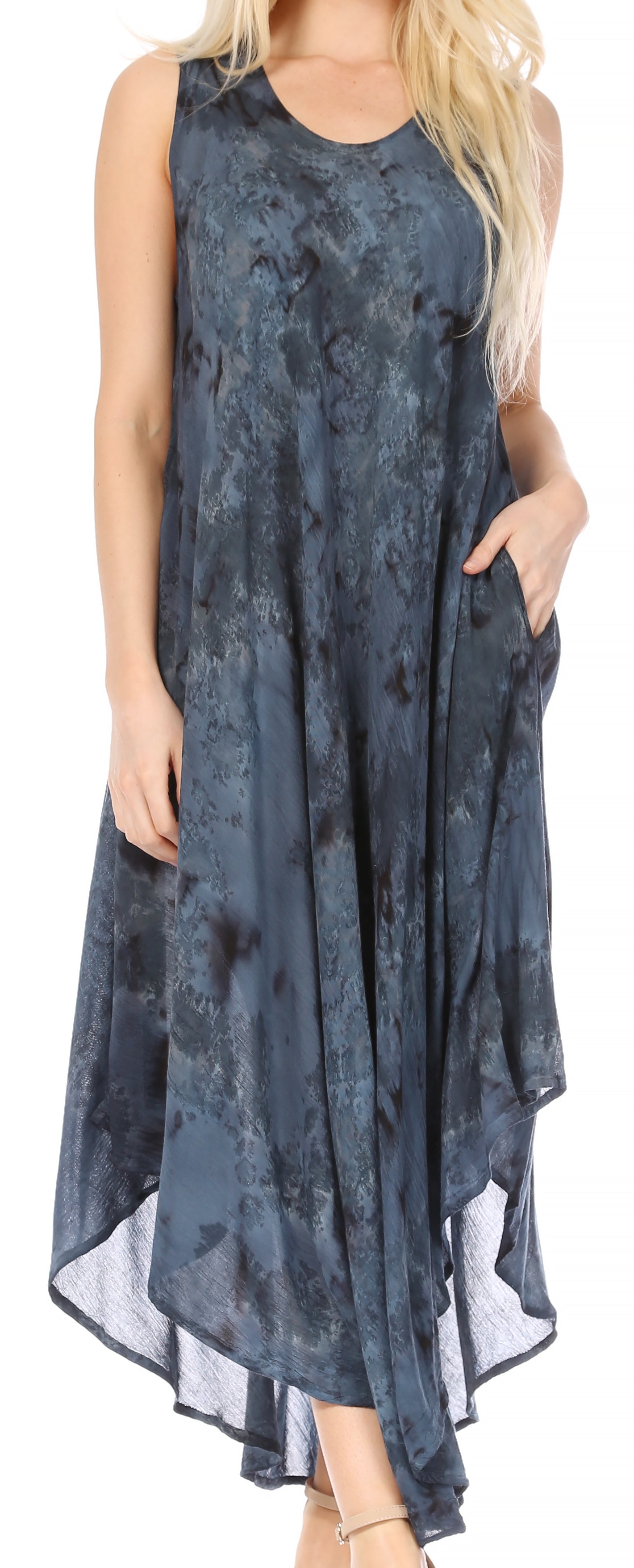 Sakkas Laeila Tie Dye Washed Long Sleeveless Tank Top Caftan Dress / Cover Up - Concordia Style Boutique