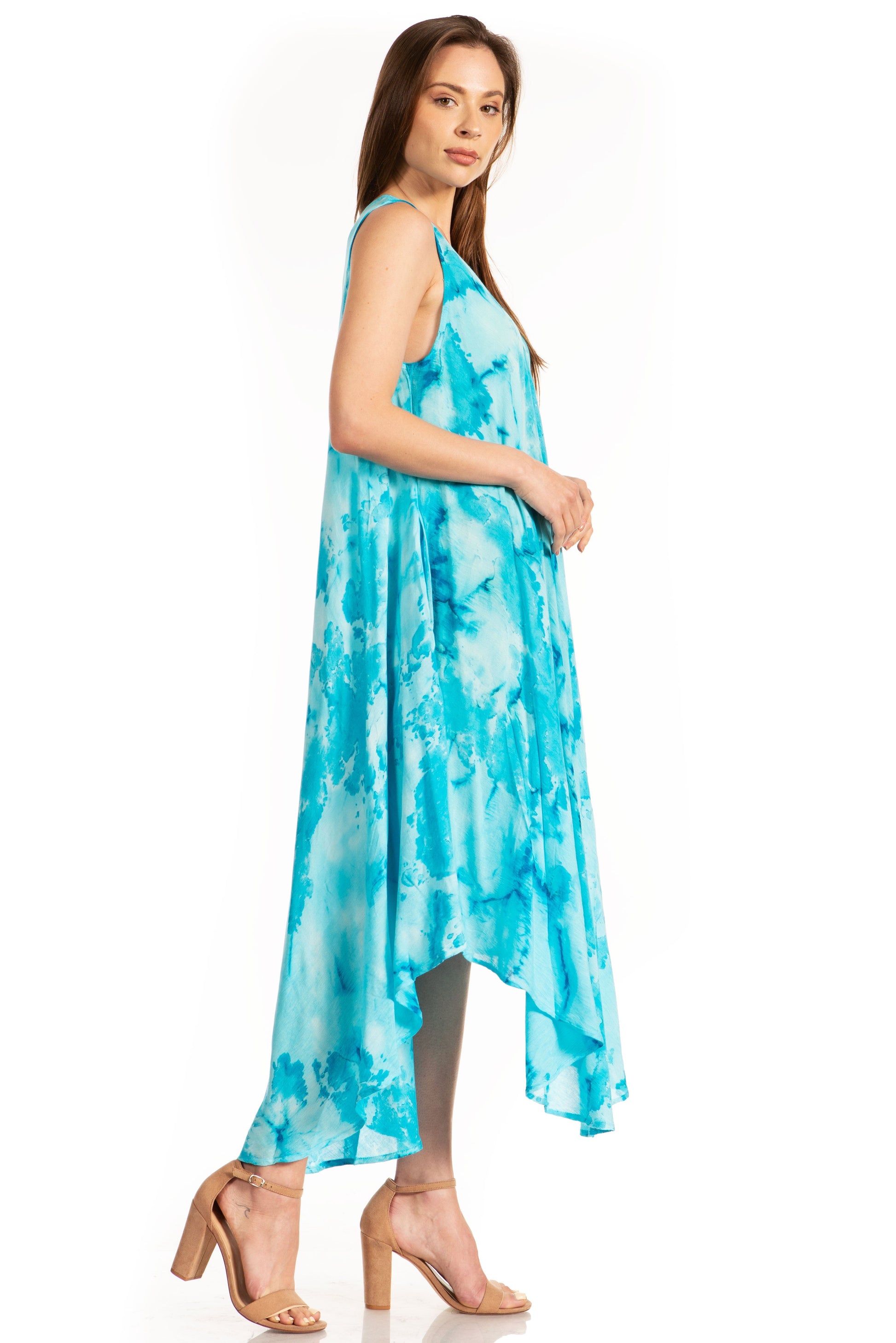 Sakkas Laeila Tie Dye Washed Long Sleeveless Tank Top Caftan Dress / Cover Up - Concordia Style Boutique