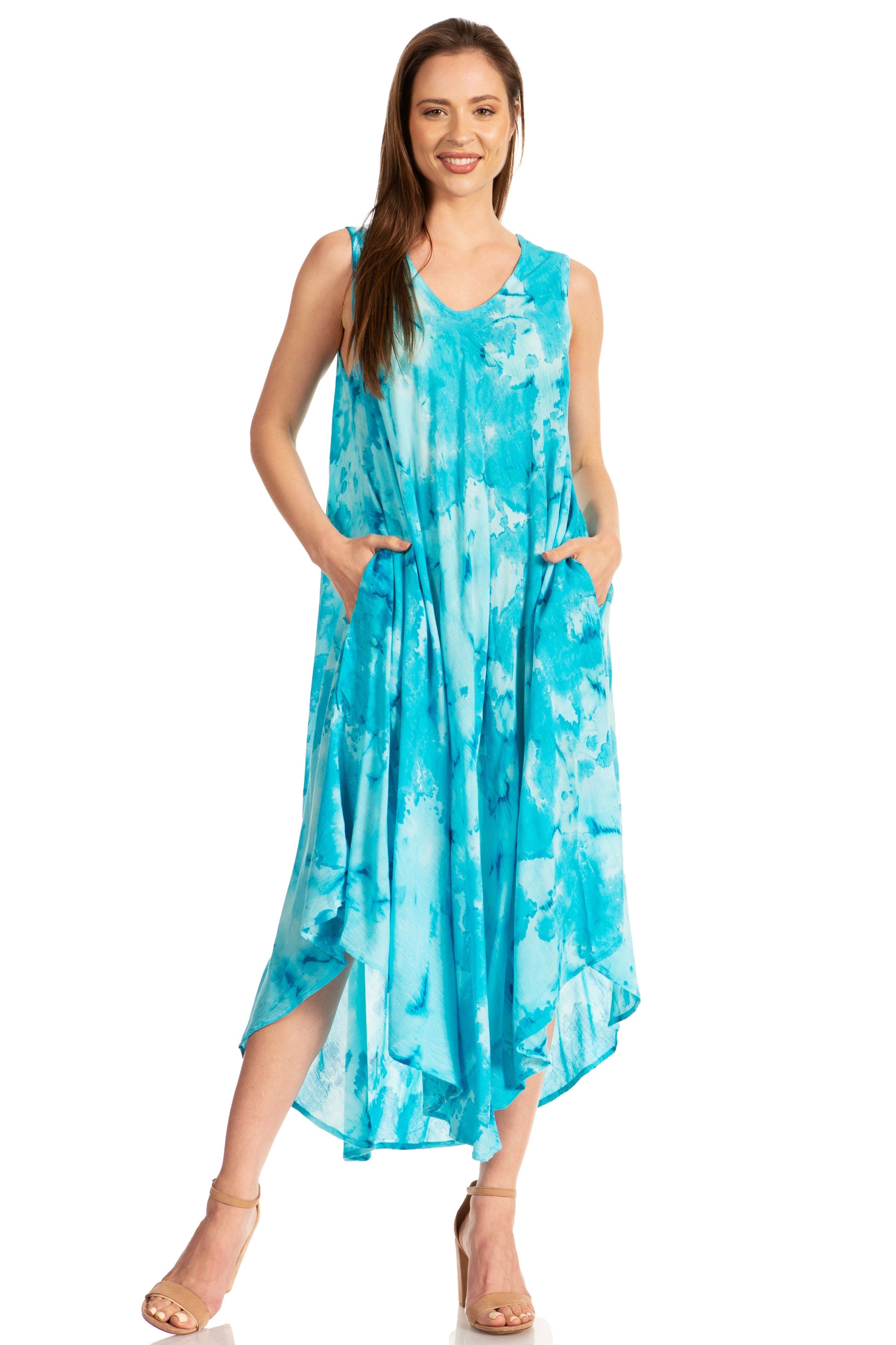 Sakkas Laeila Tie Dye Washed Long Sleeveless Tank Top Caftan Dress / Cover Up - Concordia Style Boutique