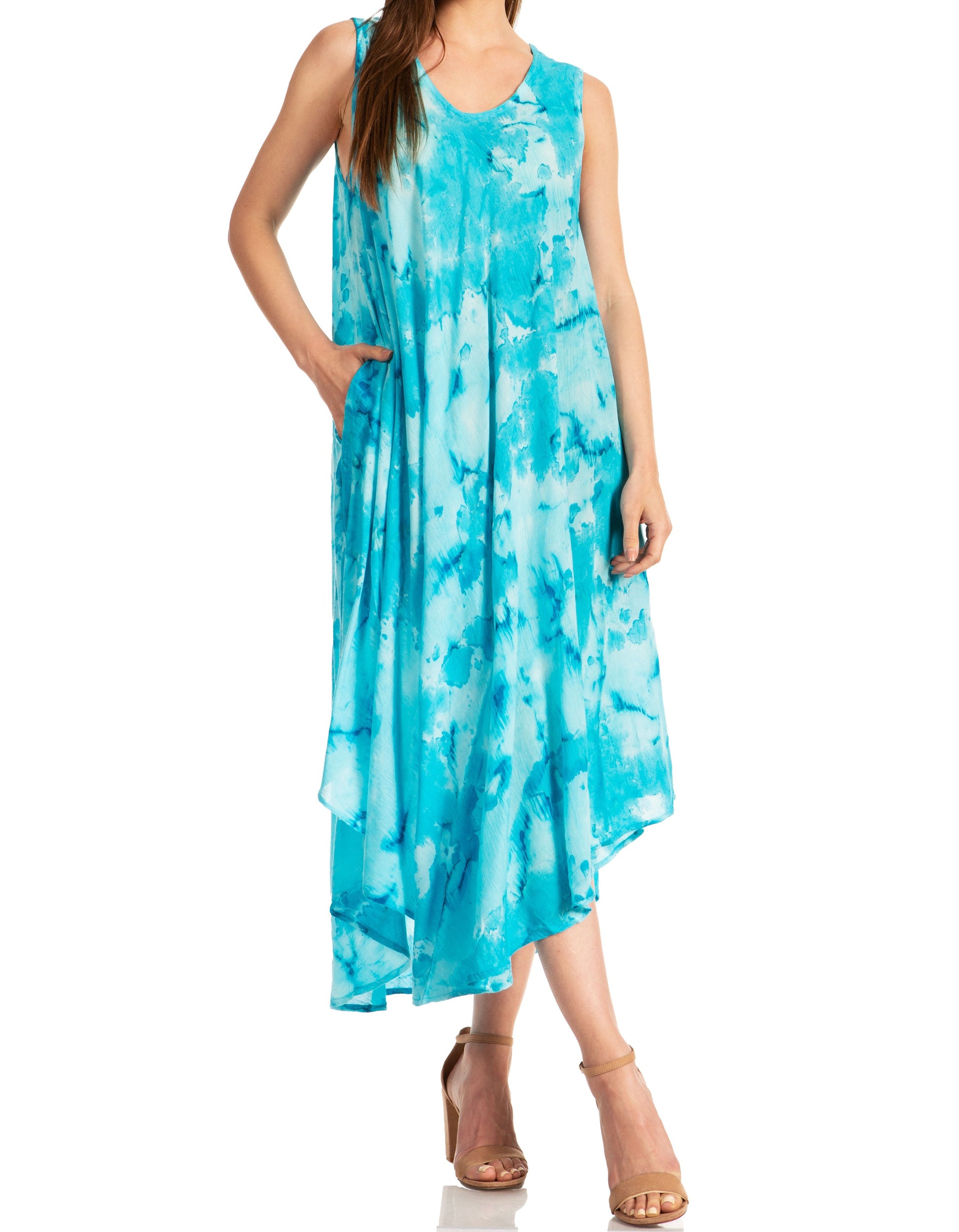 Sakkas Laeila Tie Dye Washed Long Sleeveless Tank Top Caftan Dress / Cover Up - Concordia Style Boutique