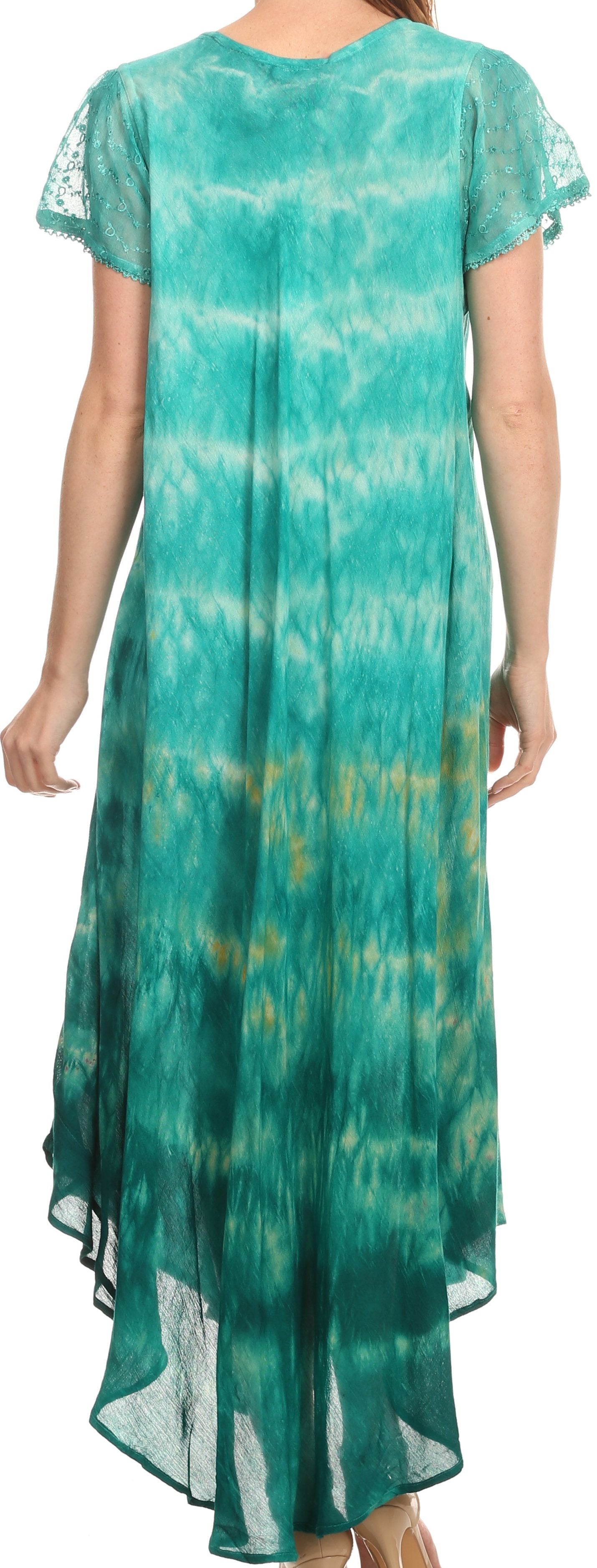 Sakkas Kaylaye Long Tie Dye Ombre Embroidered Cap Sleeve Caftan Dress / Cover Up - Concordia Style Boutique