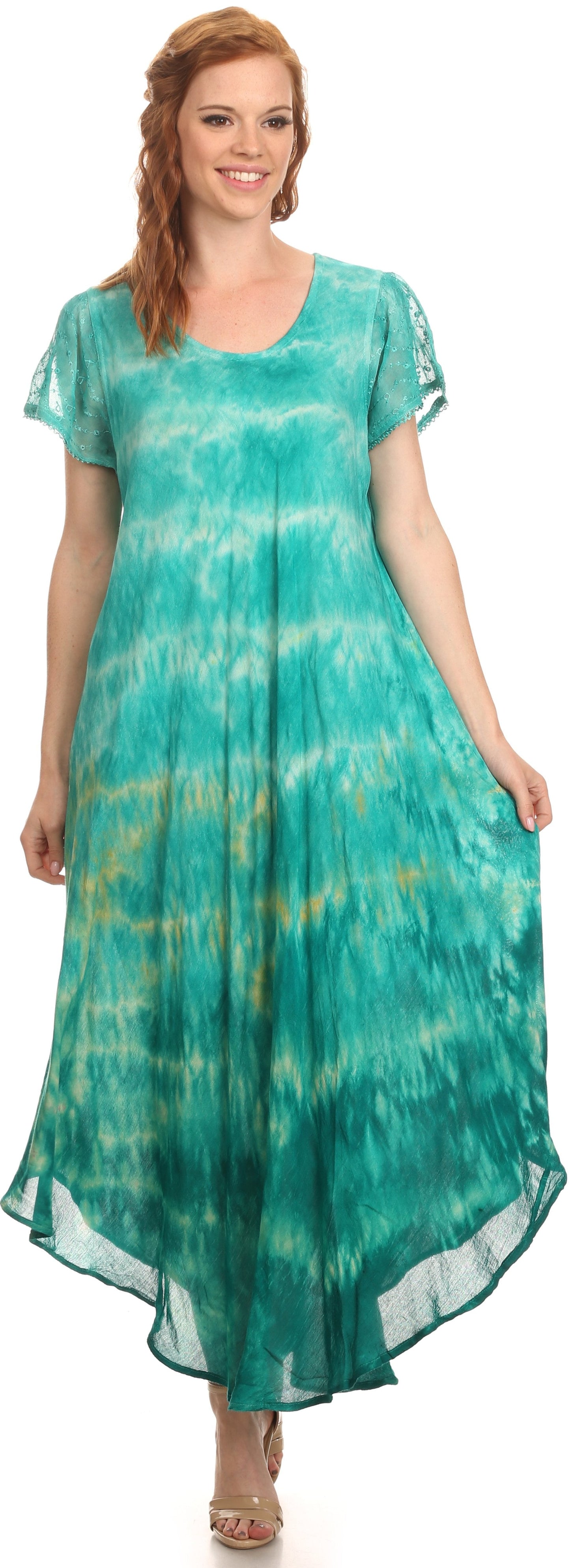 Sakkas Kaylaye Long Tie Dye Ombre Embroidered Cap Sleeve Caftan Dress / Cover Up - Concordia Style Boutique
