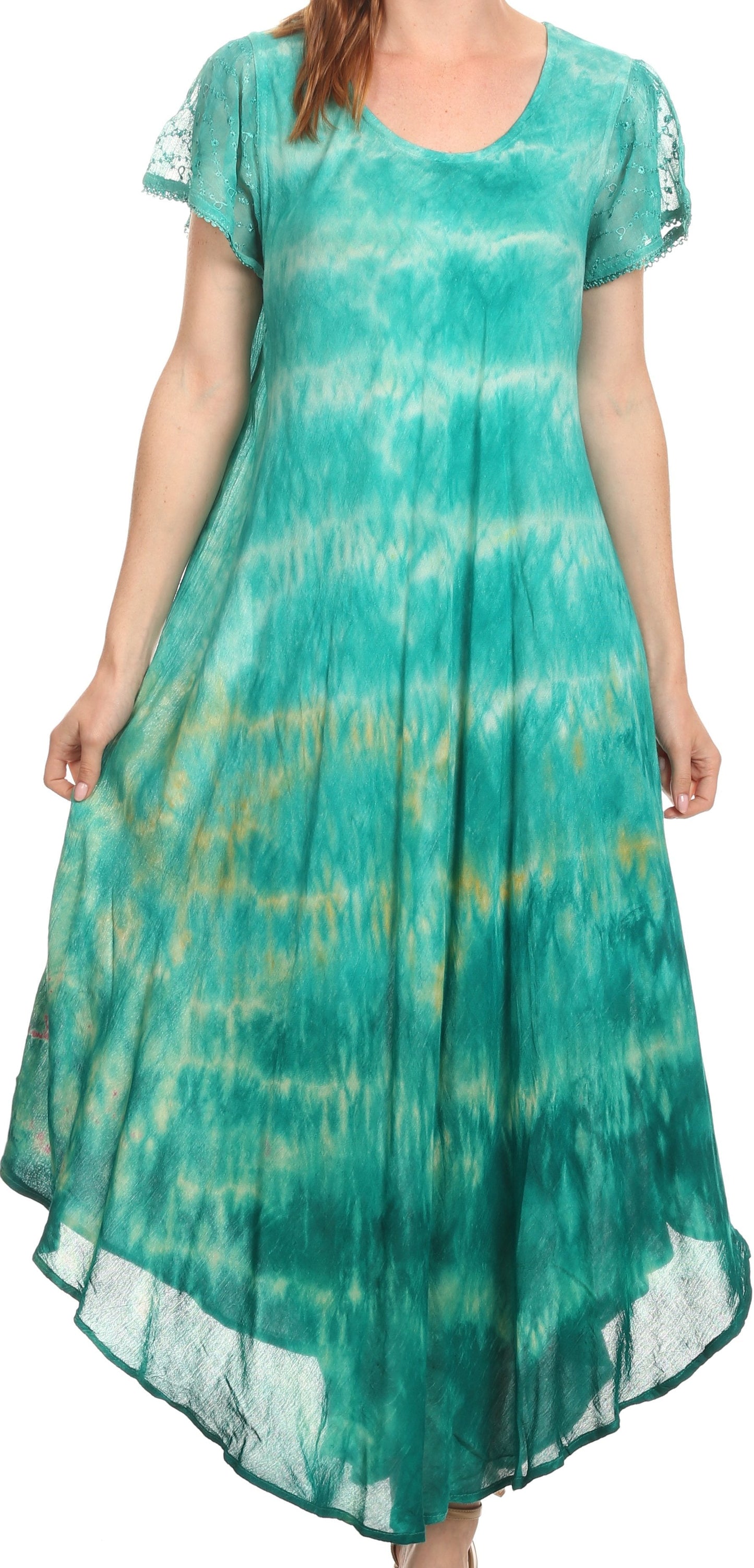 Sakkas Kaylaye Long Tie Dye Ombre Embroidered Cap Sleeve Caftan Dress / Cover Up - Concordia Style Boutique