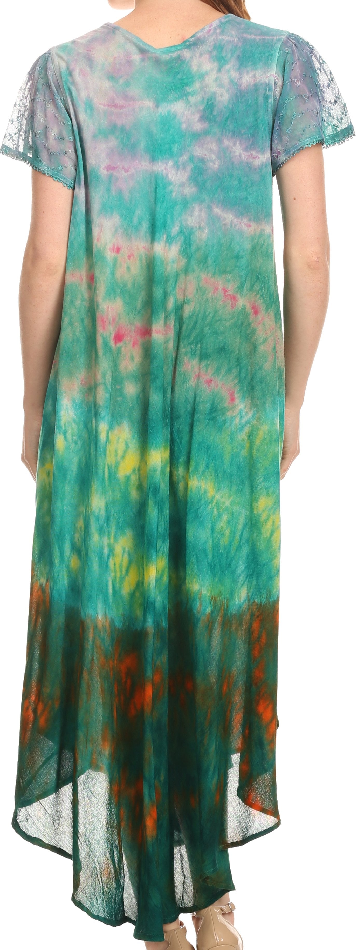 Sakkas Kaylaye Long Tie Dye Ombre Embroidered Cap Sleeve Caftan Dress / Cover Up - Concordia Style Boutique