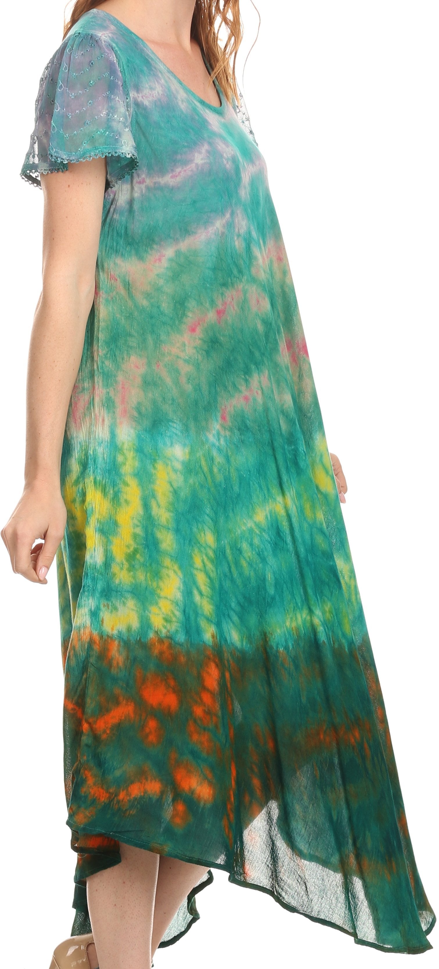 Sakkas Kaylaye Long Tie Dye Ombre Embroidered Cap Sleeve Caftan Dress / Cover Up - Concordia Style Boutique