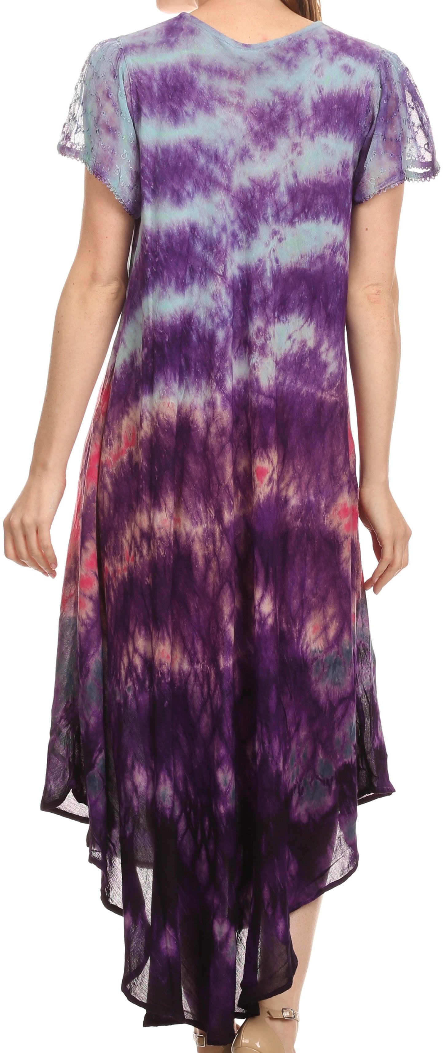 Sakkas Kaylaye Long Tie Dye Ombre Embroidered Cap Sleeve Caftan Dress / Cover Up - Concordia Style Boutique