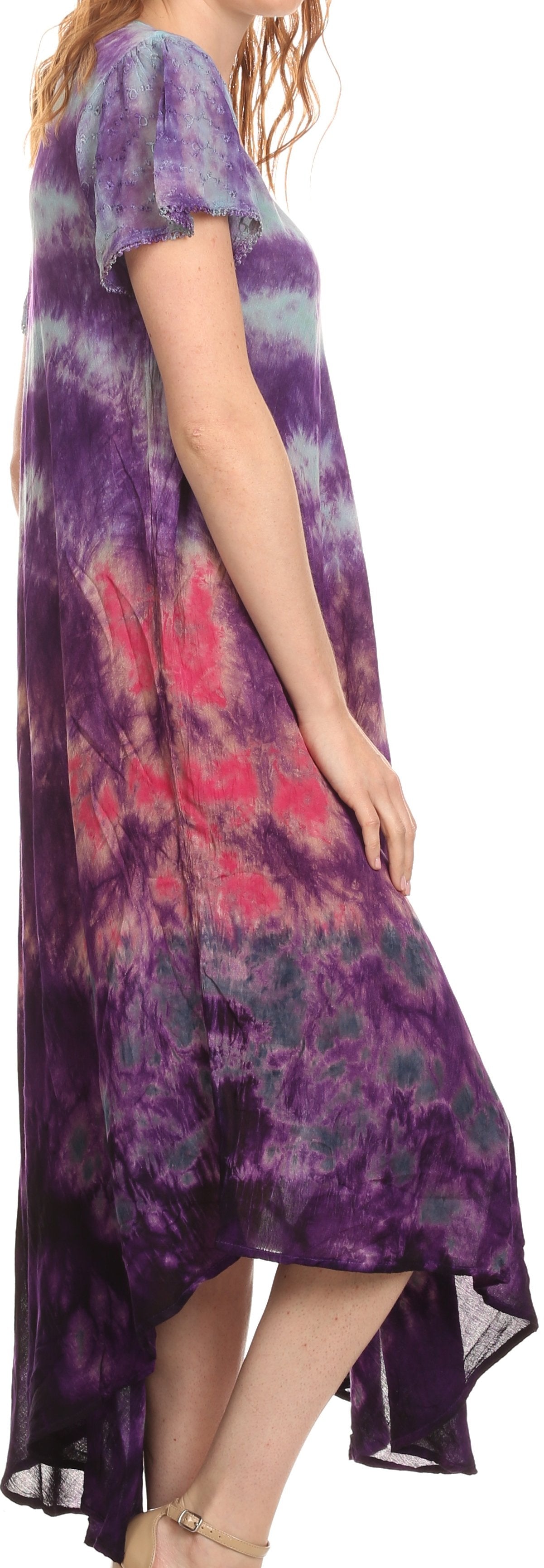 Sakkas Kaylaye Long Tie Dye Ombre Embroidered Cap Sleeve Caftan Dress / Cover Up - Concordia Style Boutique