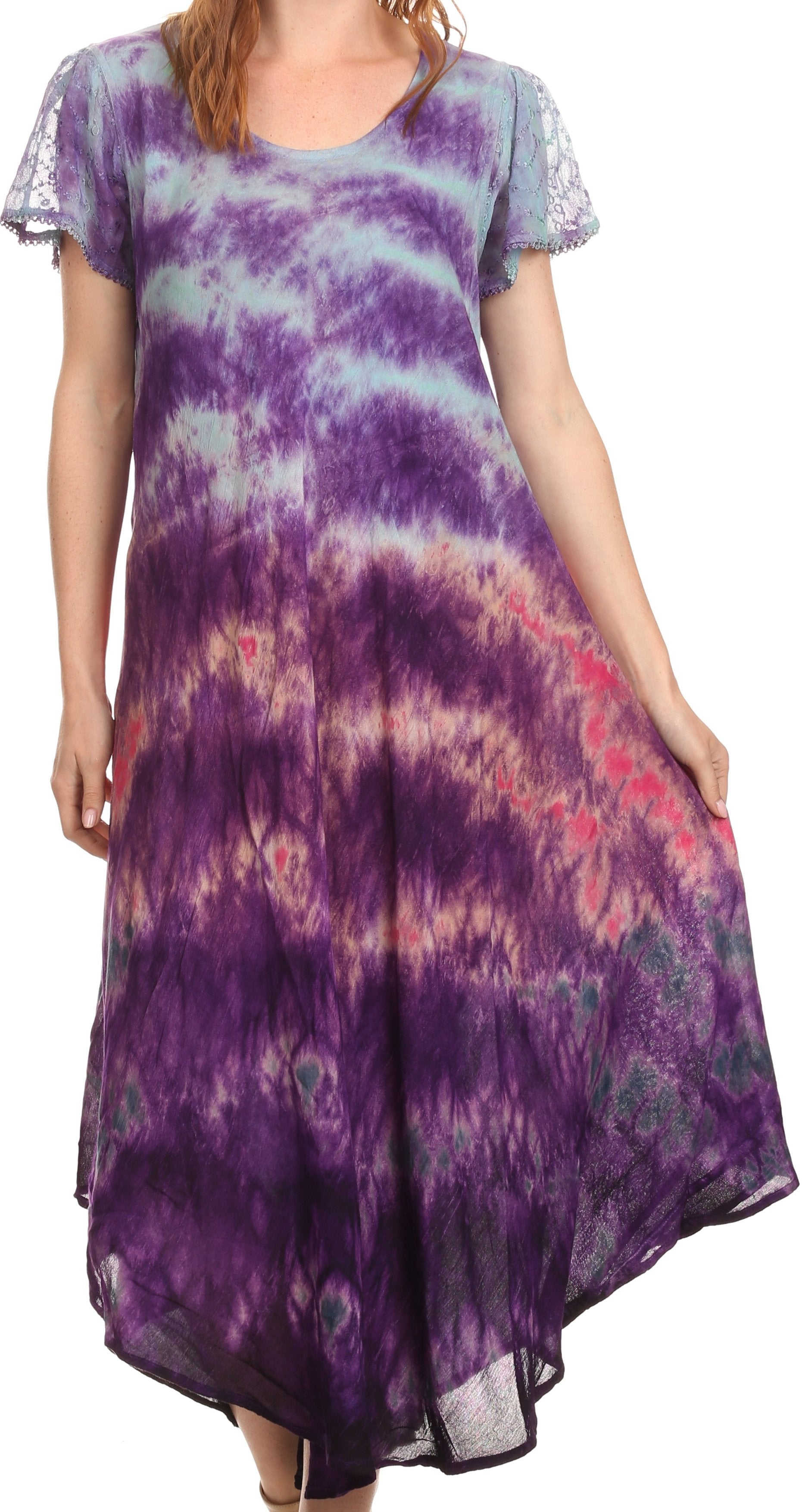 Sakkas Kaylaye Long Tie Dye Ombre Embroidered Cap Sleeve Caftan Dress / Cover Up - Concordia Style Boutique