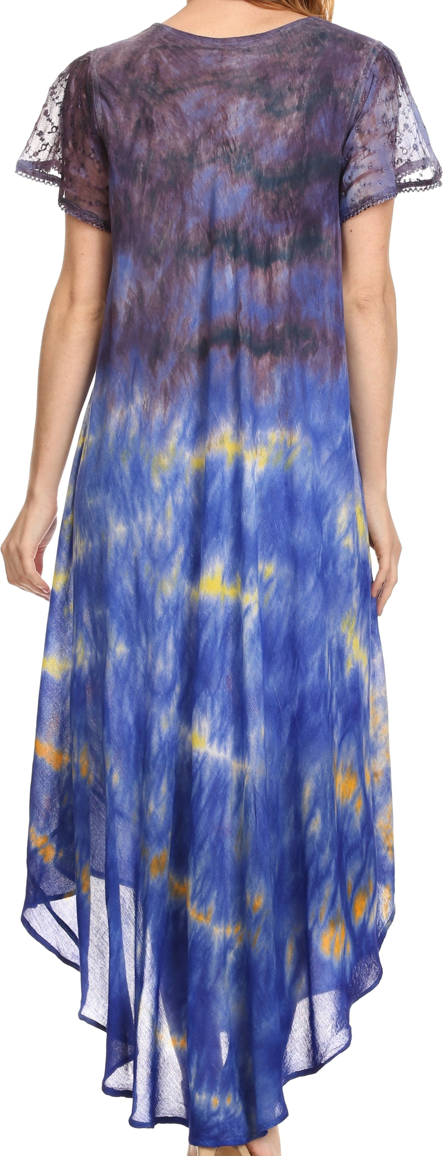 Sakkas Kaylaye Long Tie Dye Ombre Embroidered Cap Sleeve Caftan Dress / Cover Up - Concordia Style Boutique