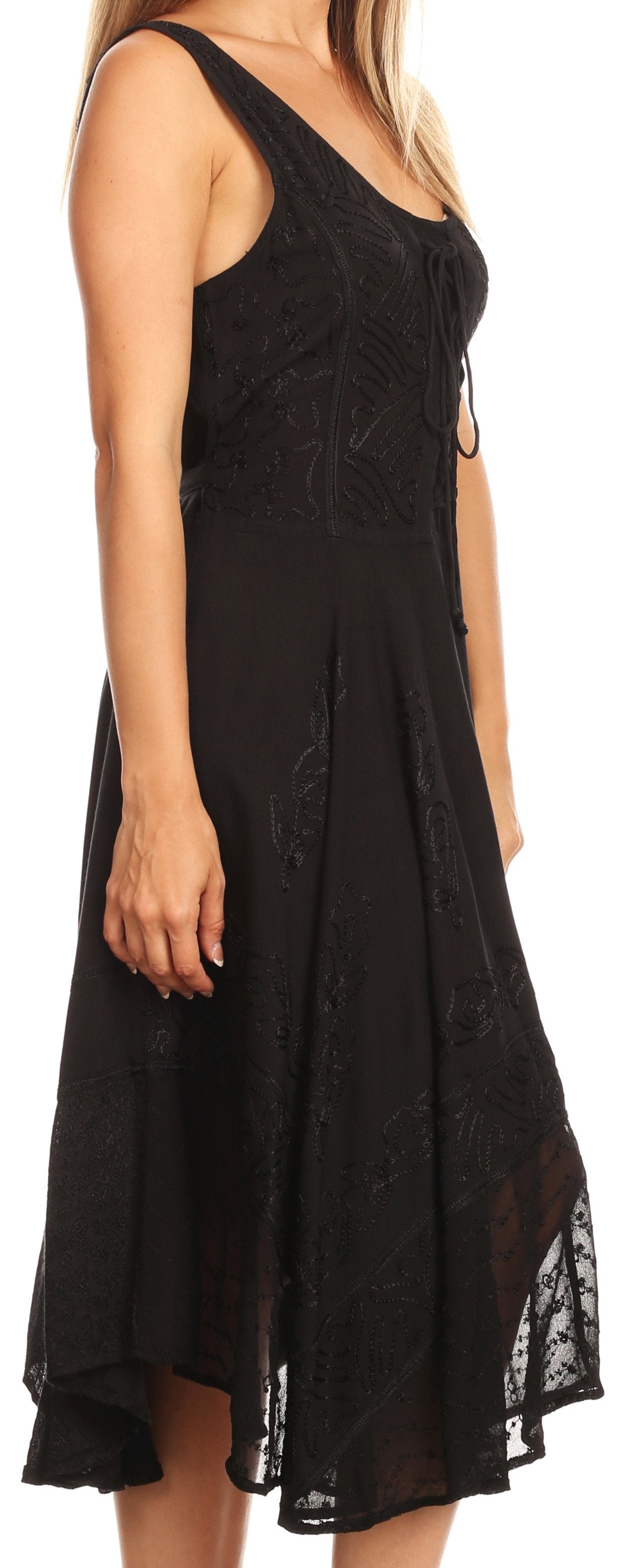 Sakkas Magdilena Stonewashed Corset Front Embroidered Dress - Concordia Style Boutique