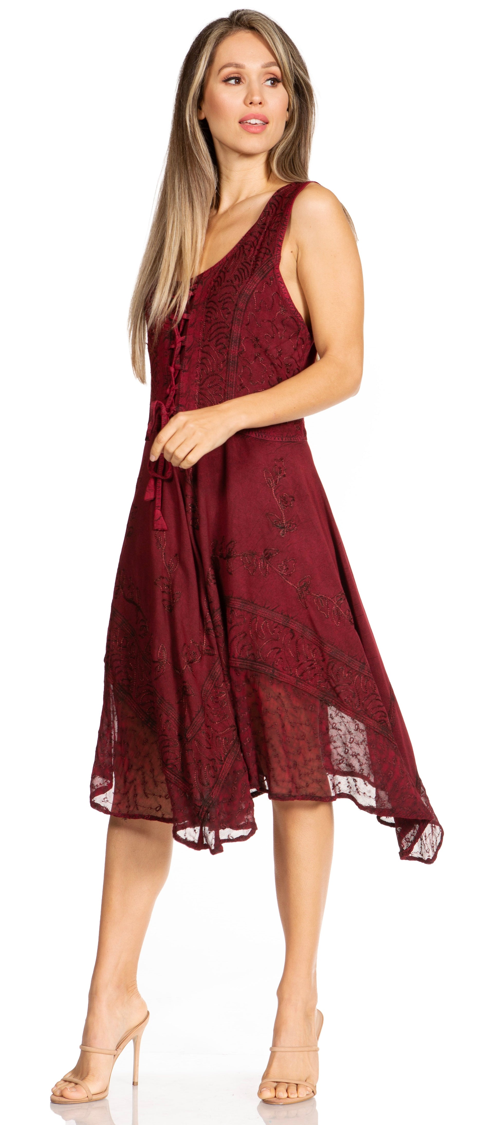 Sakkas Magdilena Stonewashed Corset Front Embroidered Dress - Concordia Style Boutique