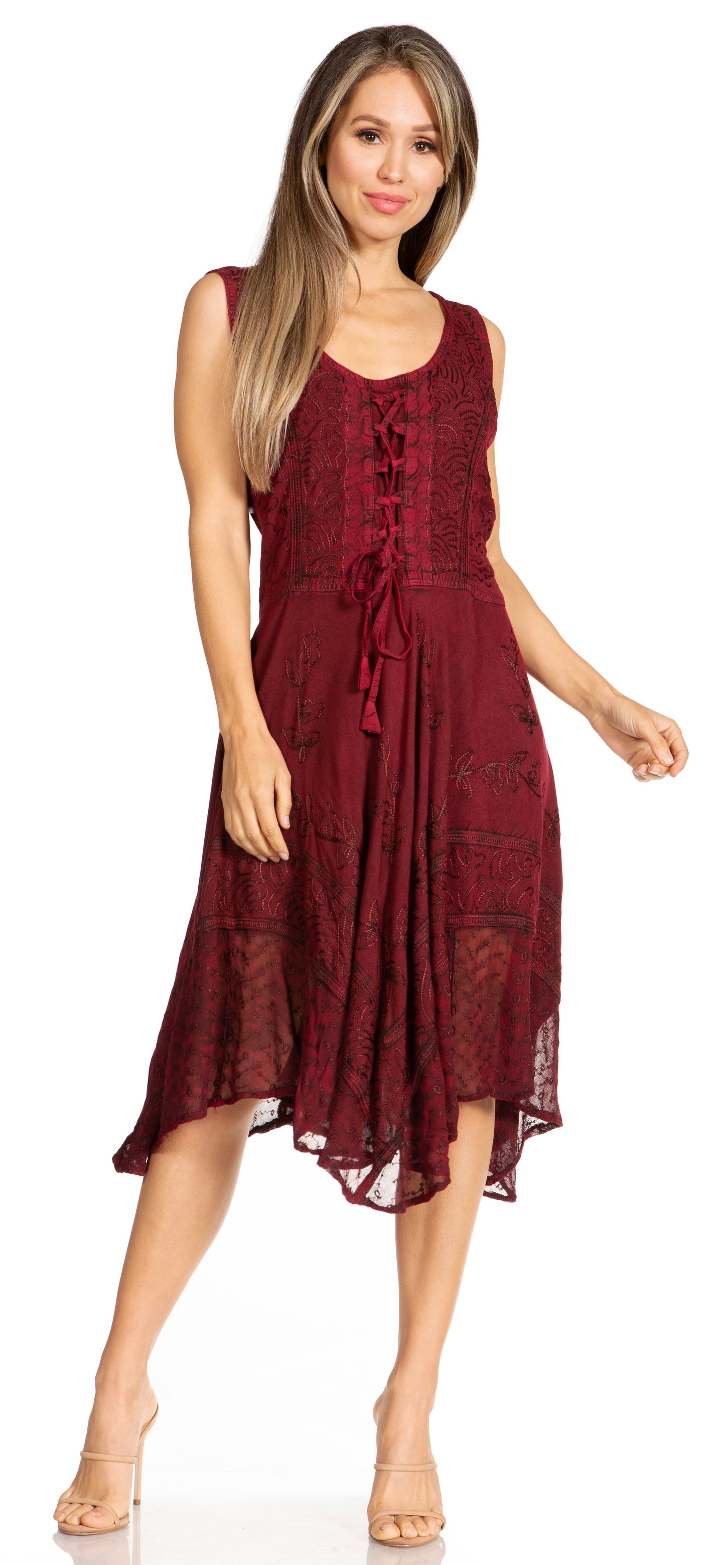 Sakkas Magdilena Stonewashed Corset Front Embroidered Dress - Concordia Style Boutique
