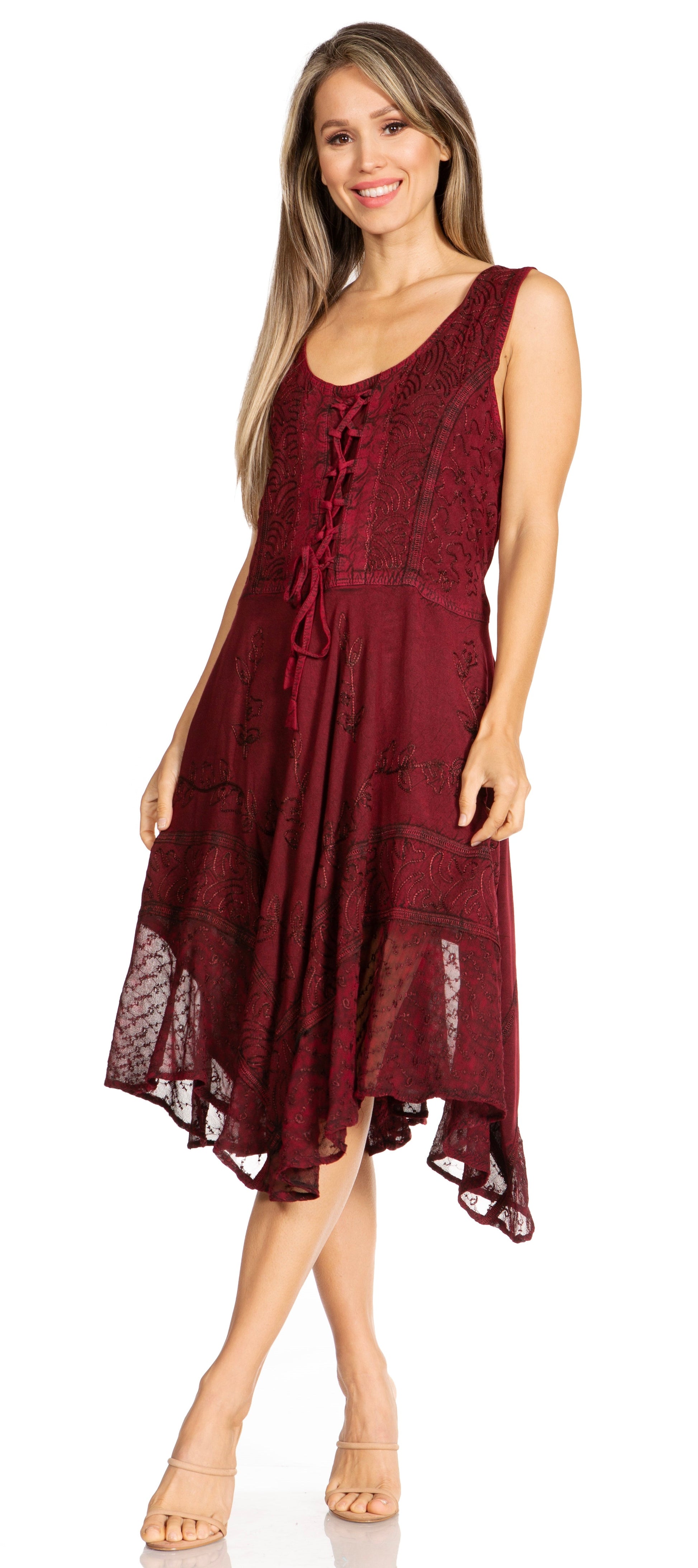 Sakkas Magdilena Stonewashed Corset Front Embroidered Dress - Concordia Style Boutique