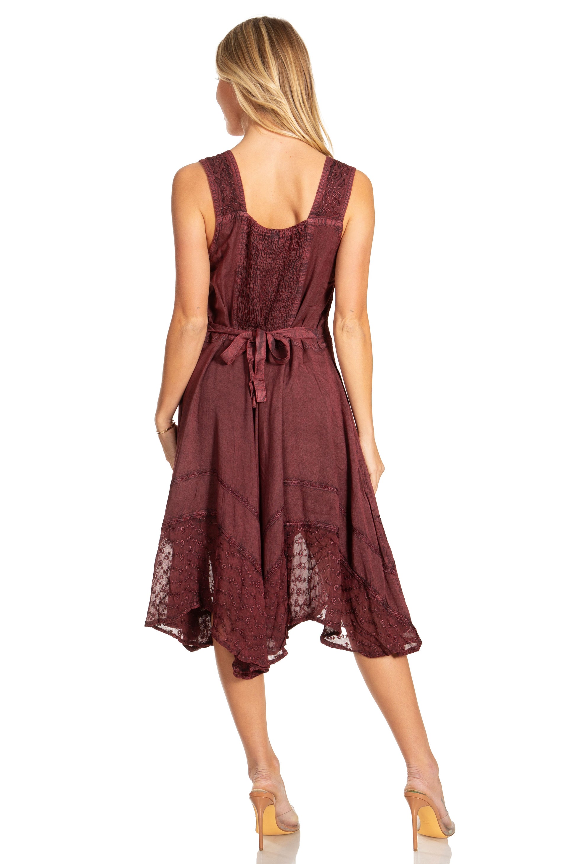 Sakkas Magdilena Stonewashed Corset Front Embroidered Dress - Concordia Style Boutique