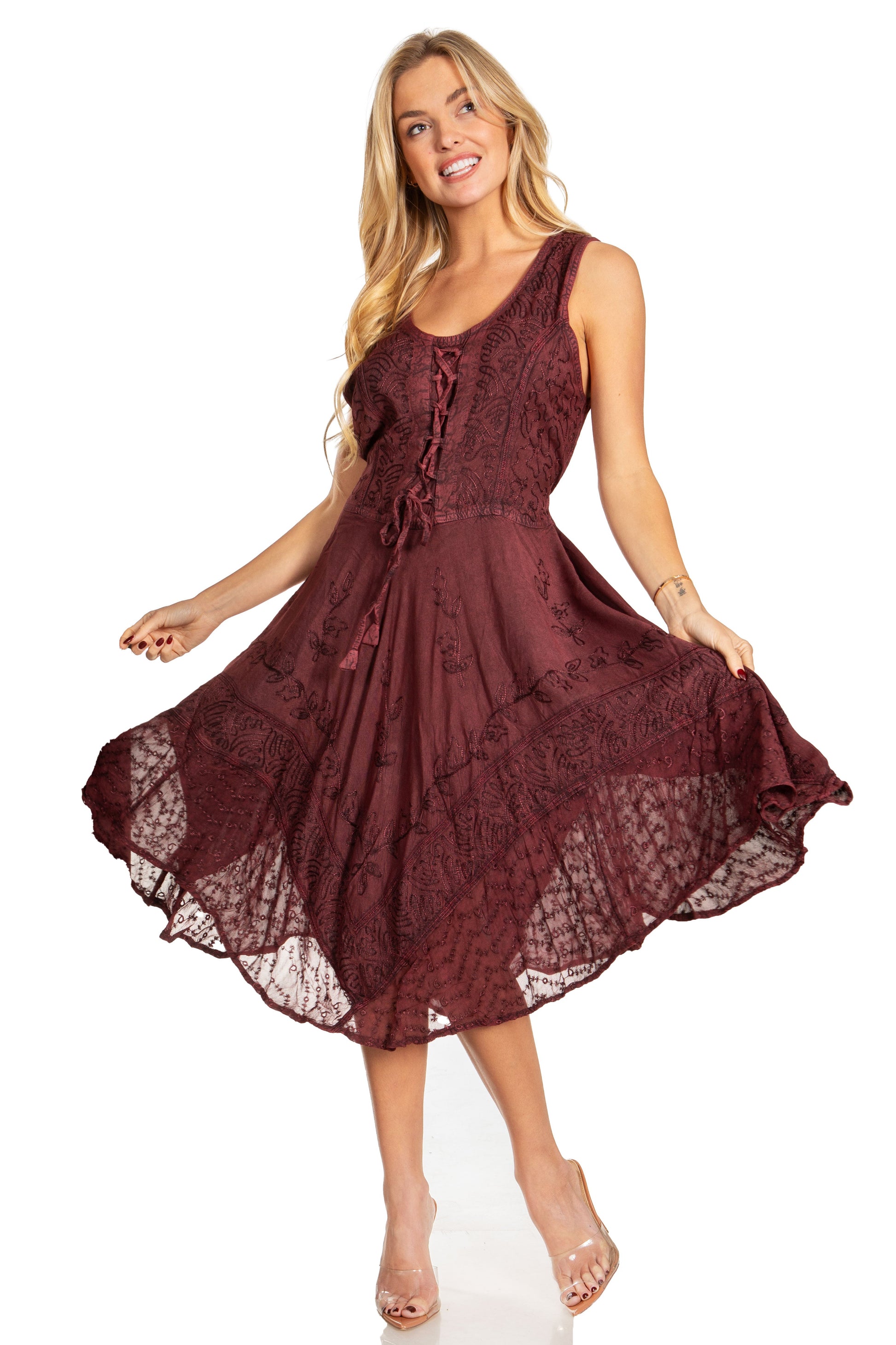 Sakkas Magdilena Stonewashed Corset Front Embroidered Dress - Concordia Style Boutique