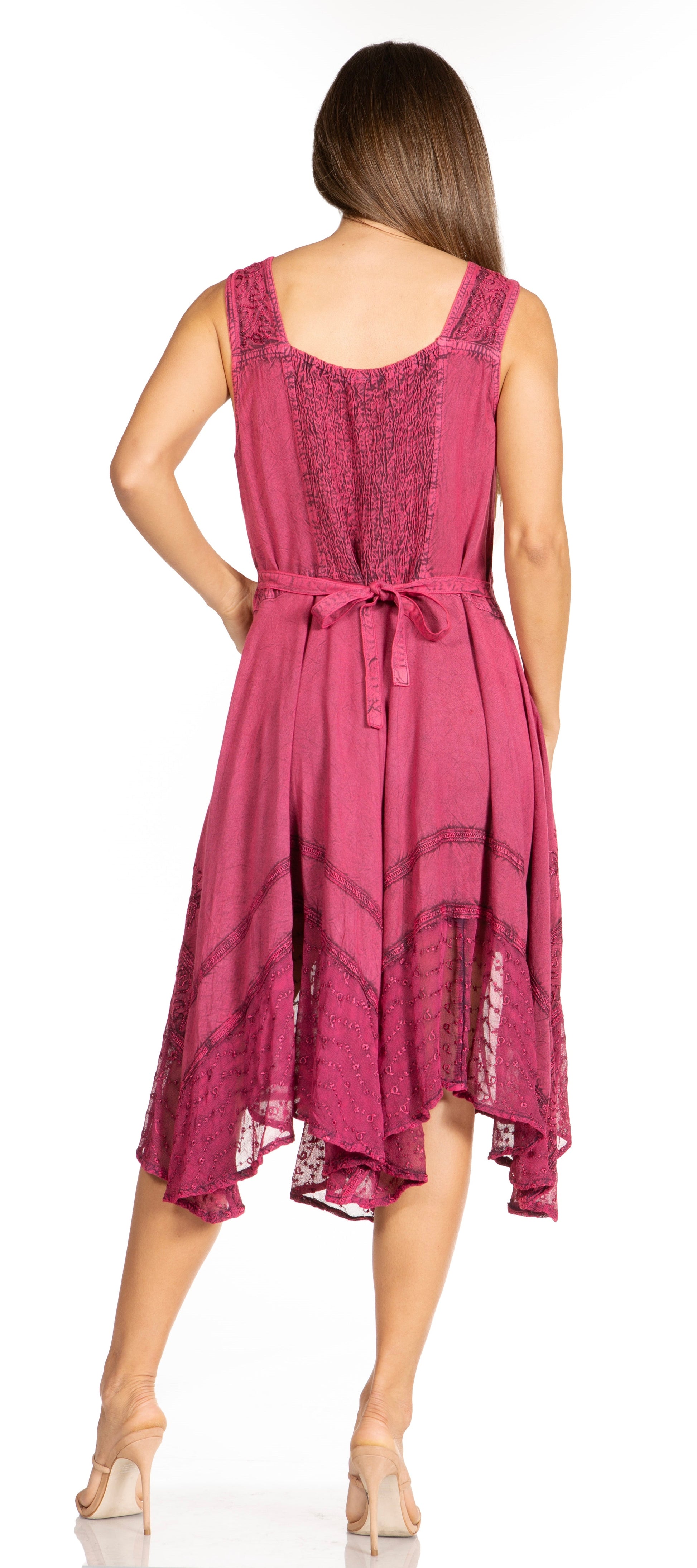 Sakkas Magdilena Stonewashed Corset Front Embroidered Dress - Concordia Style Boutique